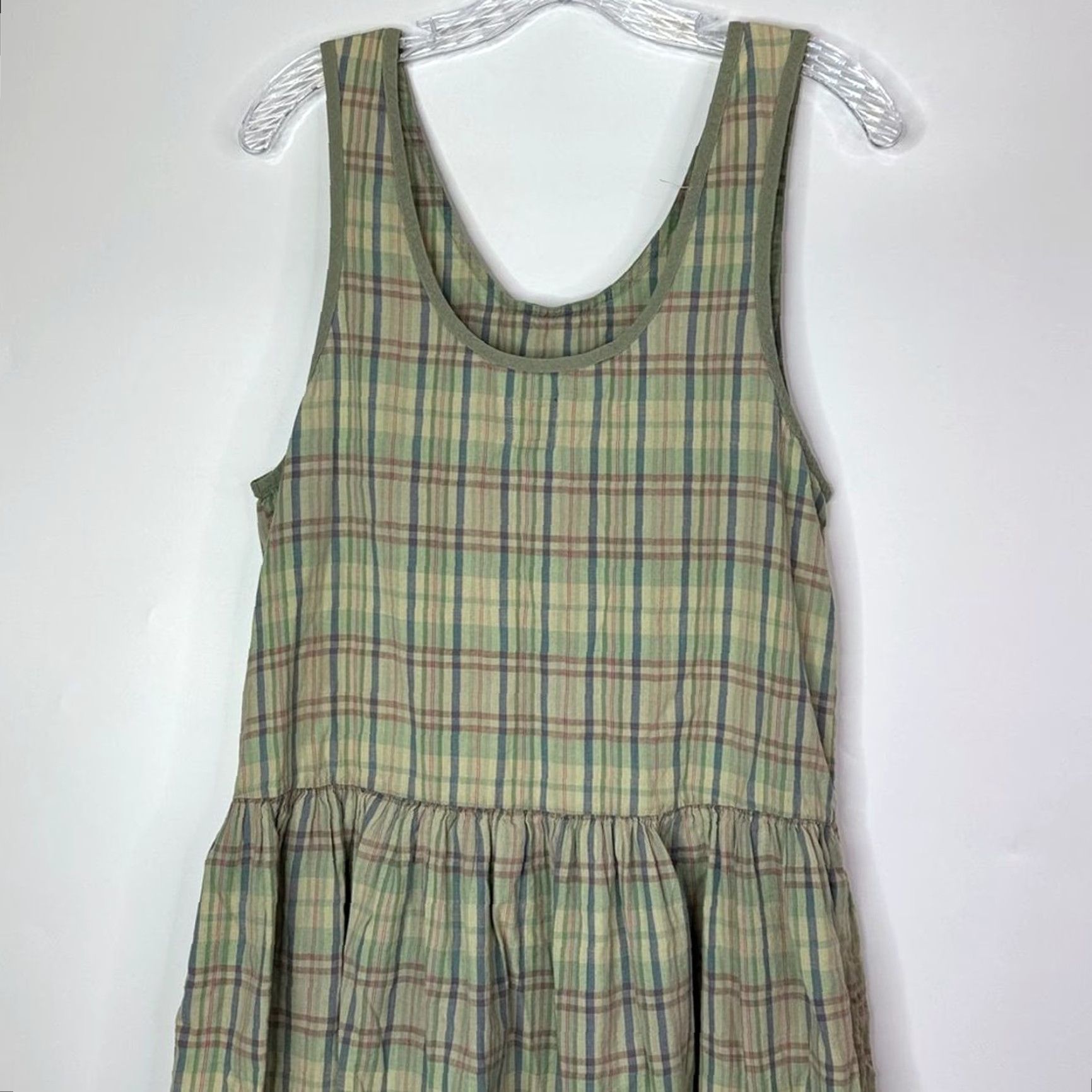 VINTAGE GAP Plaid Green Sleeveless Jumper Dress Pockets SIZE M Women Knee  Length Overall Dress