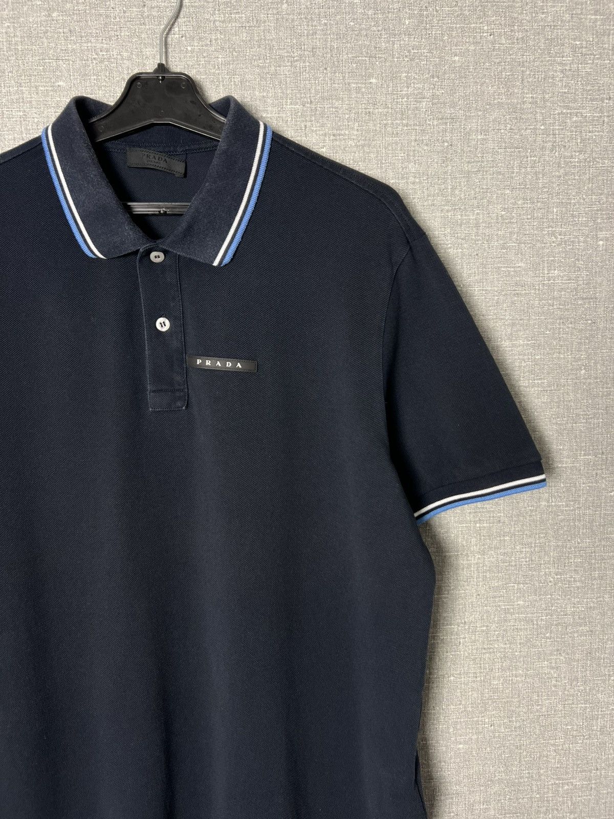 Prada Prada Milano Black Tab Logo Men’s Polo T - Shirt Dark Navy Size US L / EU 52-54 / 3 - 4 Thumbnail