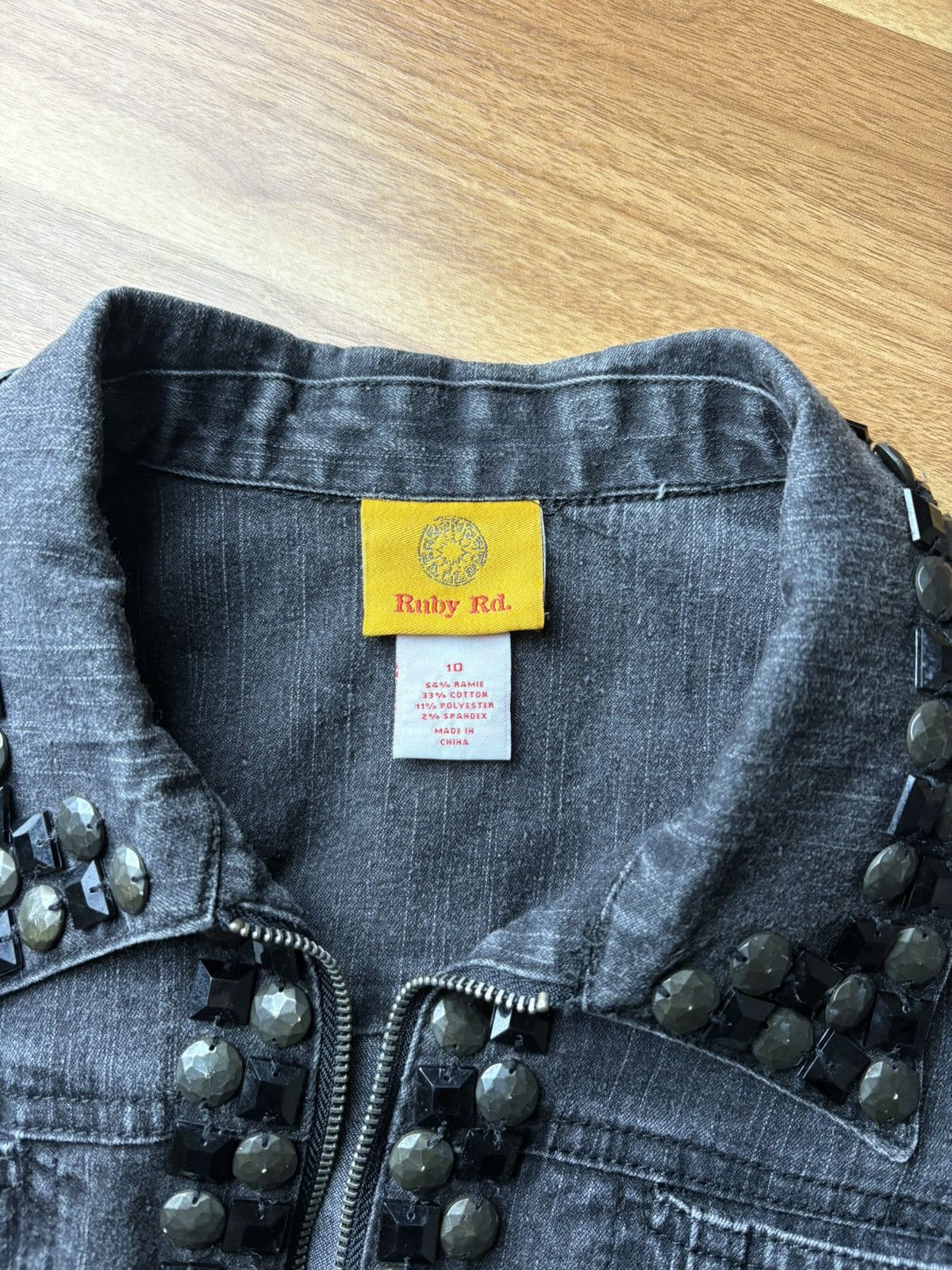Vintage Y2K Ruby Rd Black Studded Denim Zip-Up Jacket Size L / US 10 / IT 46 - 5 Thumbnail