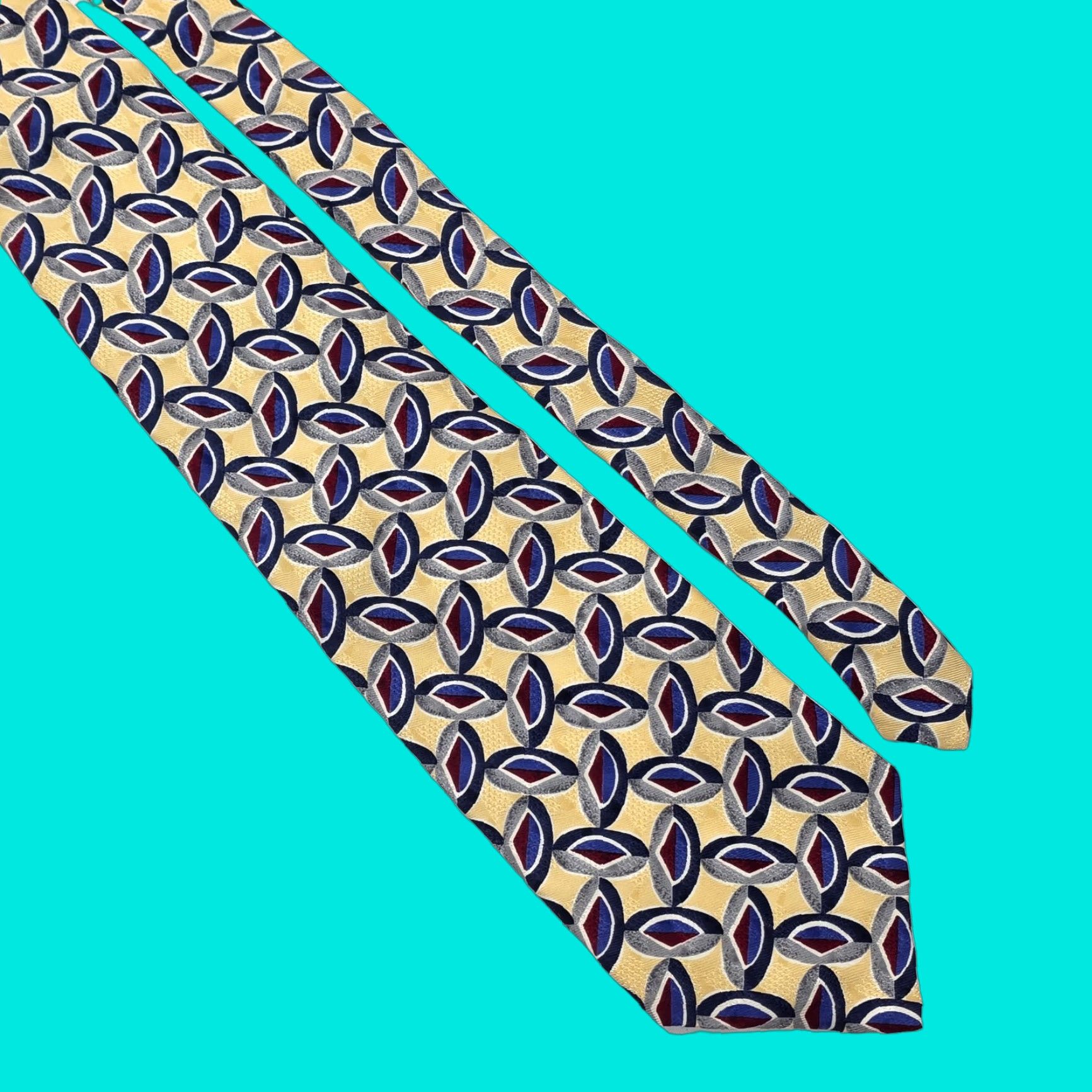 Robert Talbott Robert Talbott Necktie Mens Yellow Geometric Silk Tie Designer USA Size ONE SIZE - 1 Thumbnail
