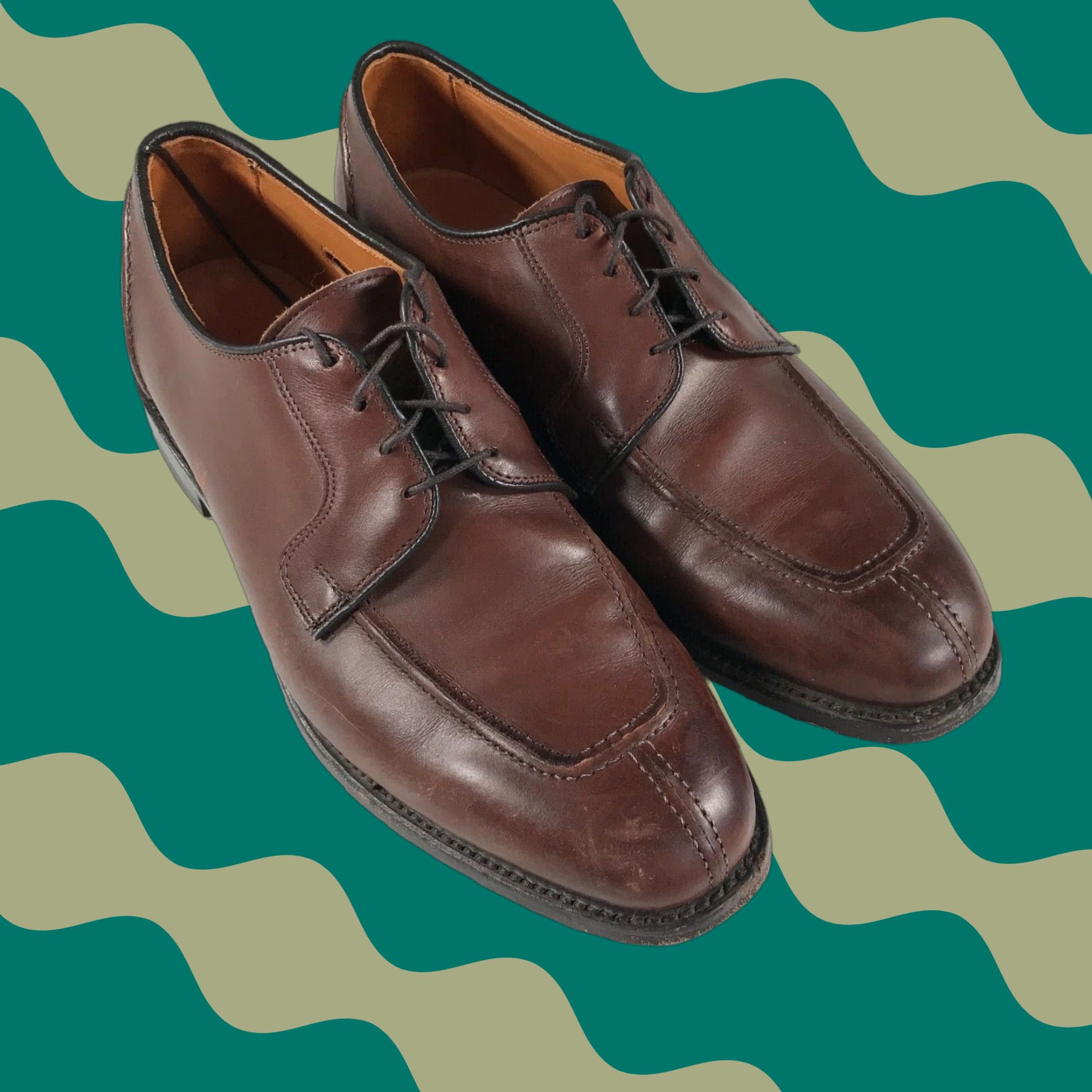 Allen Edmonds Oxfords Mens 8.5 D Smooth Brown Hancock Apron Toe Lace Up Shoes Dress Leather Upper Brown Solid Vintage No