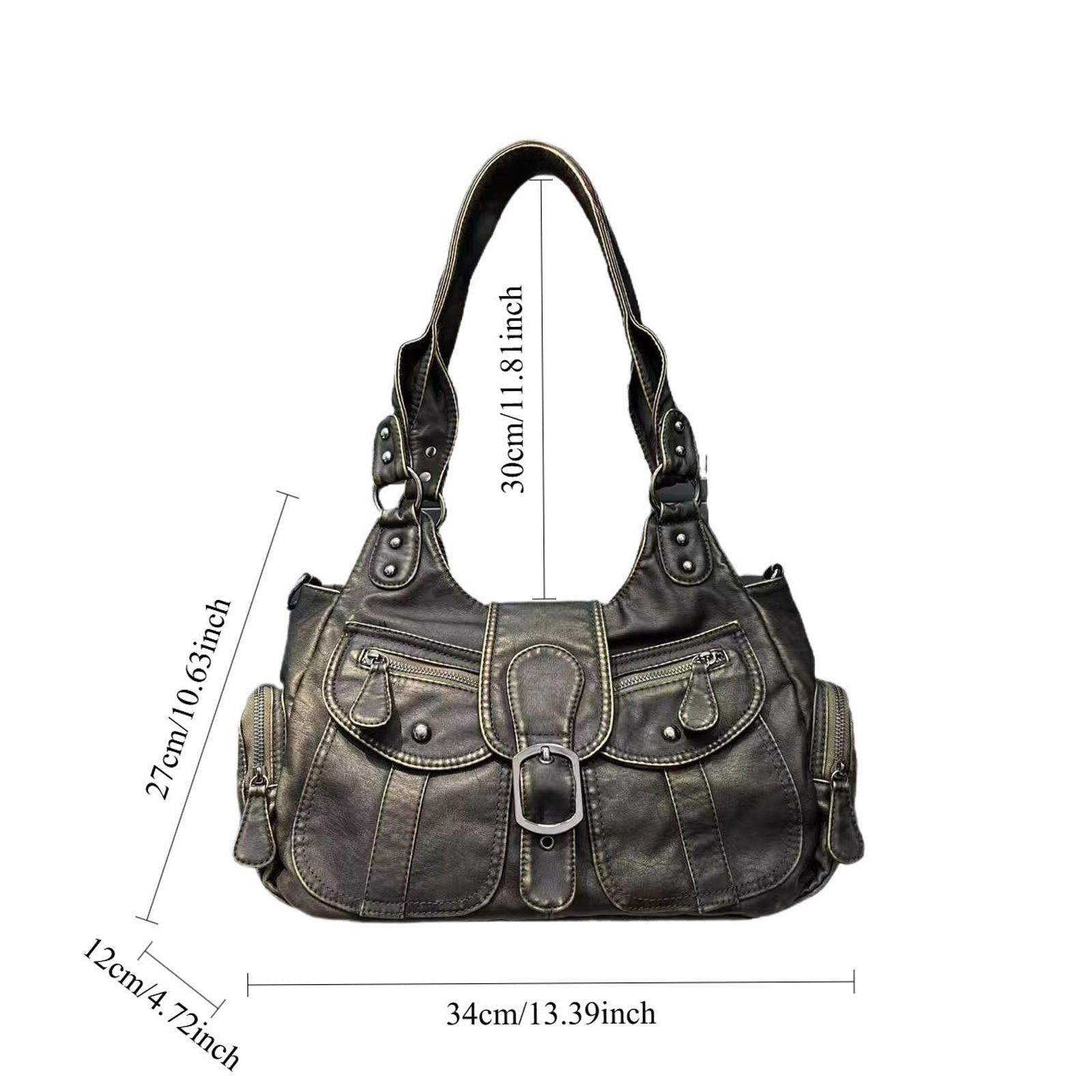 Vintage Black Vintage Style Buckled Leather Handbag, Shoulder Bag Size ONE SIZE - 5 Thumbnail