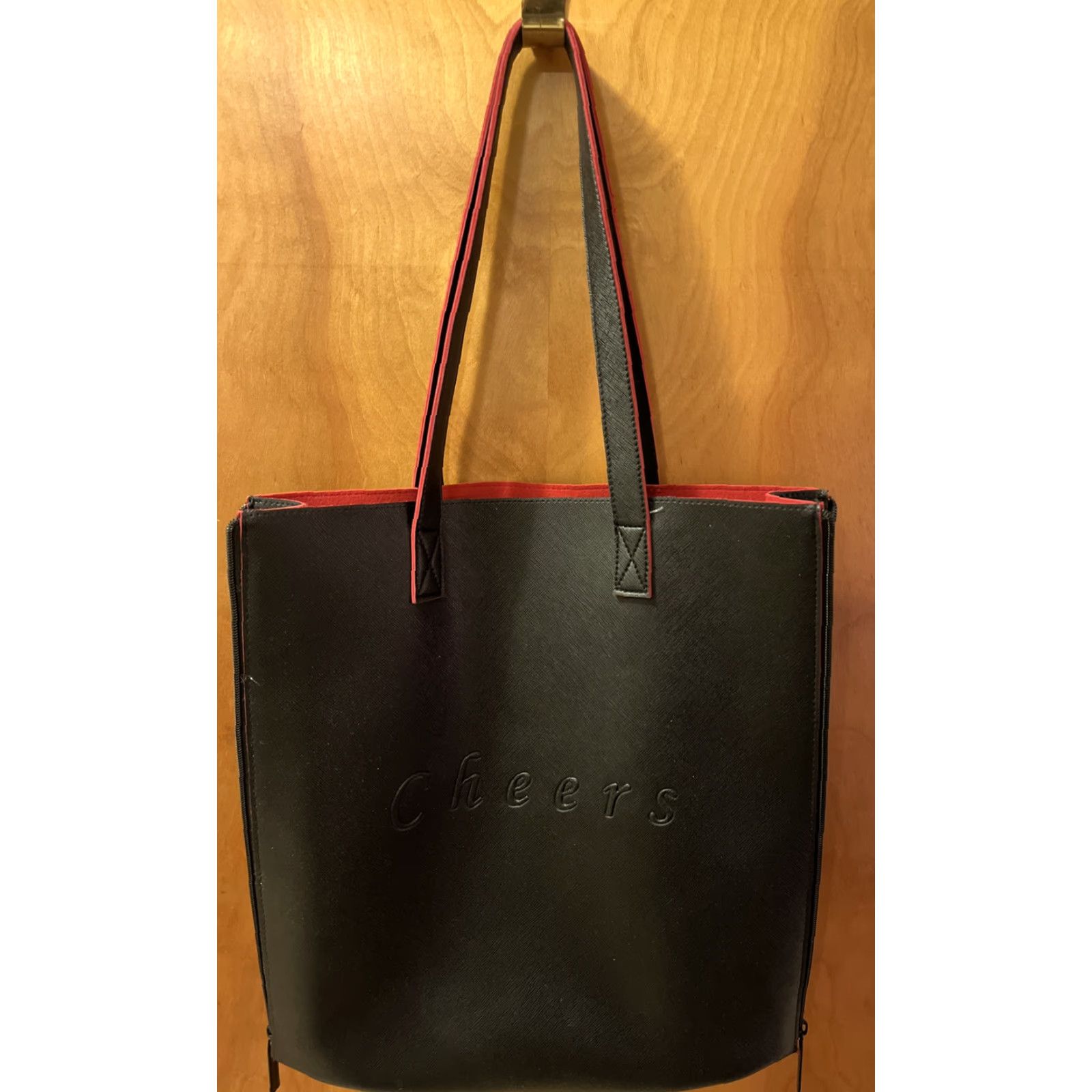 Vintage Crabtree & Evelyn London Tote Bag Womens Large Red Faux Leather Travel Casual Side Zippers 15x17x15.5 Size ONE SIZE - 5 Thumbnail