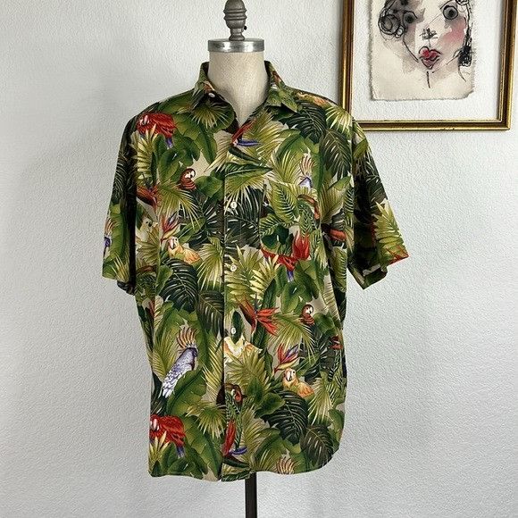 Vintage VTG Hawiian Tropical Bird of Paradise Jungle Forest Print Sh Size US XXL / EU 58 / 5 - 1 Thumbnail