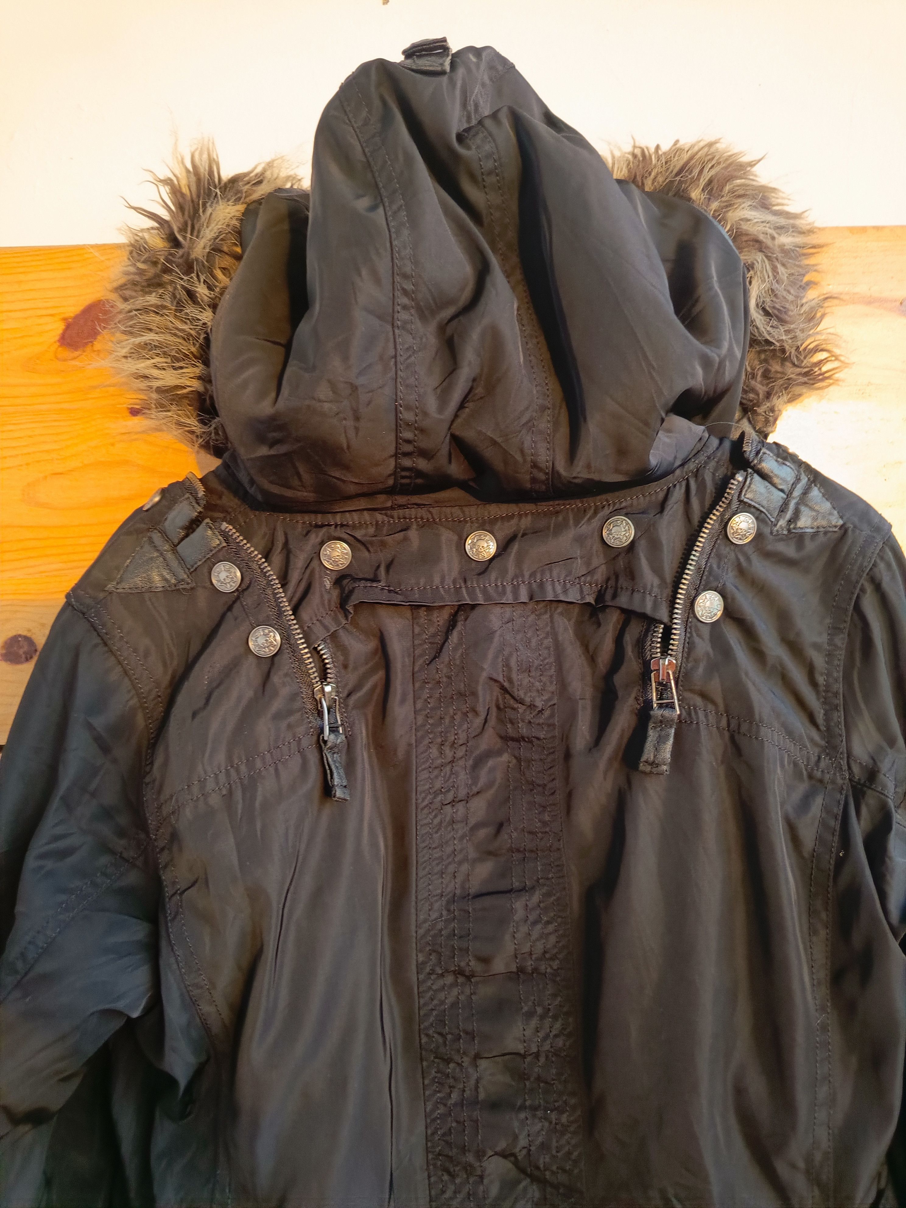 Yasuyuki Ishii Glitz LeatherxParachute BONDAGE FUR HOODED 2 ZIP GOTHIC PUNK Size US M / EU 48-50 / 2 - 7 Thumbnail
