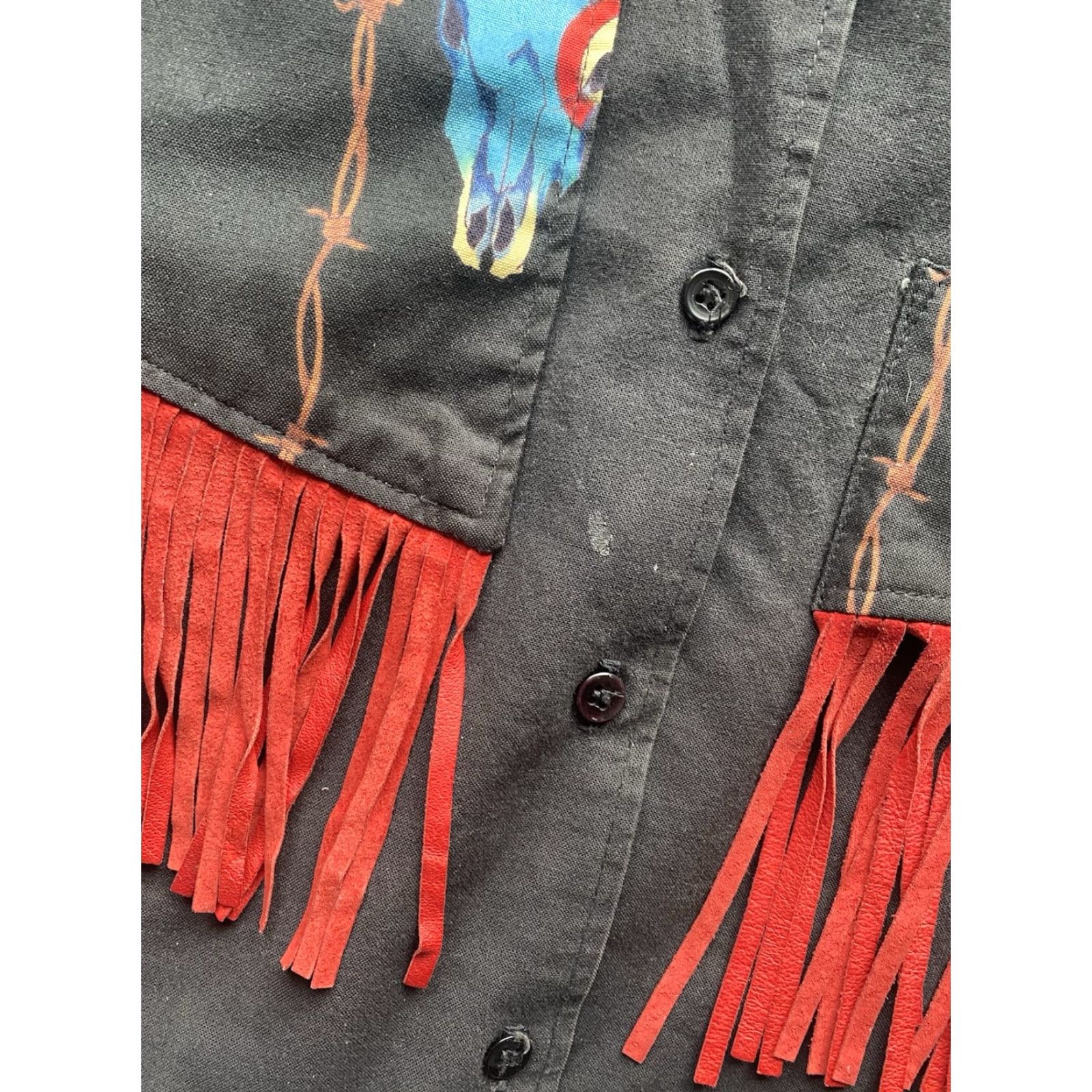 Vintage VINTAGE Longhorn By Niver Western Wear WOMENS MED Shirt Jacket Black/Red Fringe M Size M / US 6-8 / IT 42-44 - 5 Thumbnail