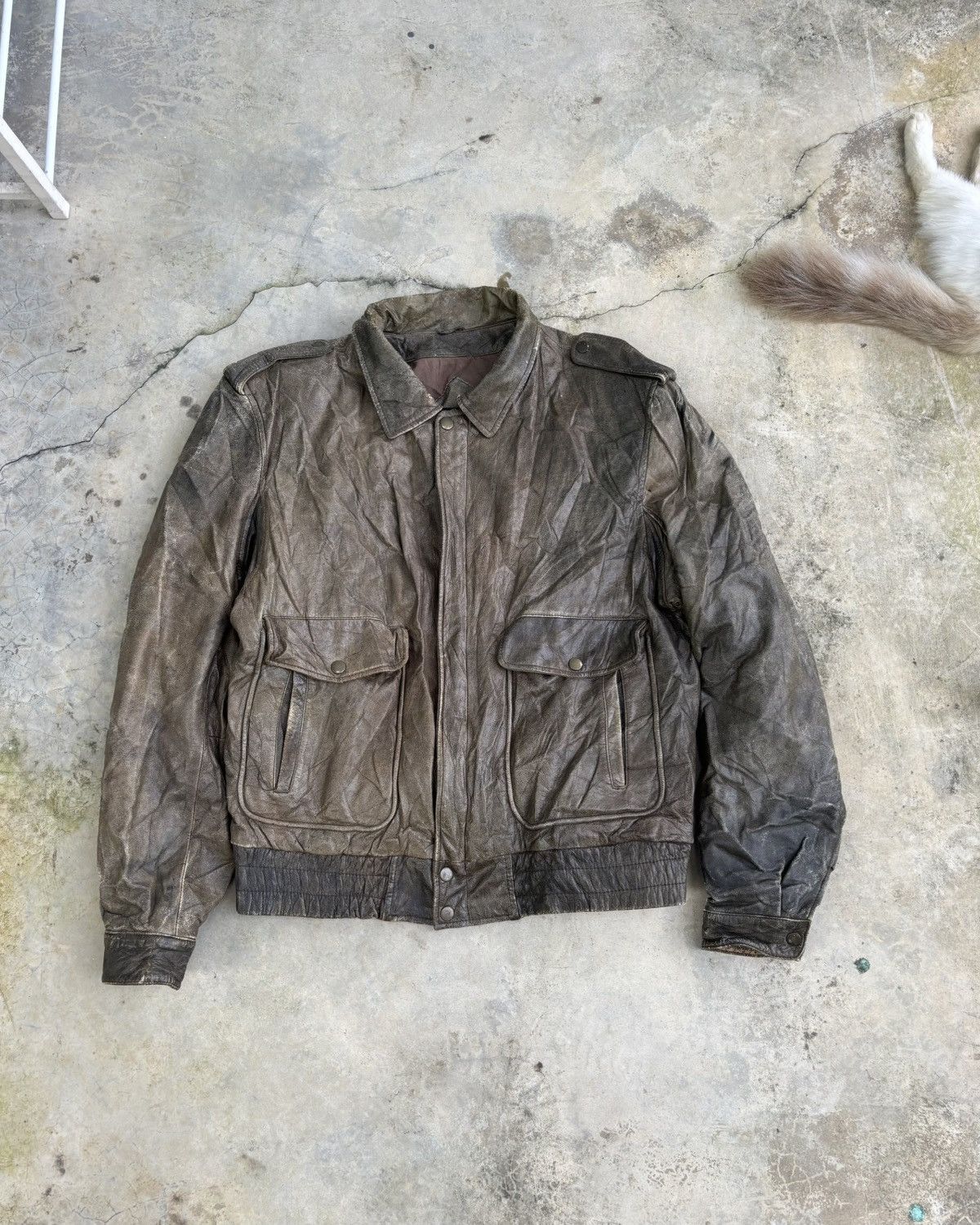 Kadoya Vintage Distressed Cafe Racer Aviator Pilot Leather Jacket Size US L / EU 52-54 / 3 - 10 Thumbnail