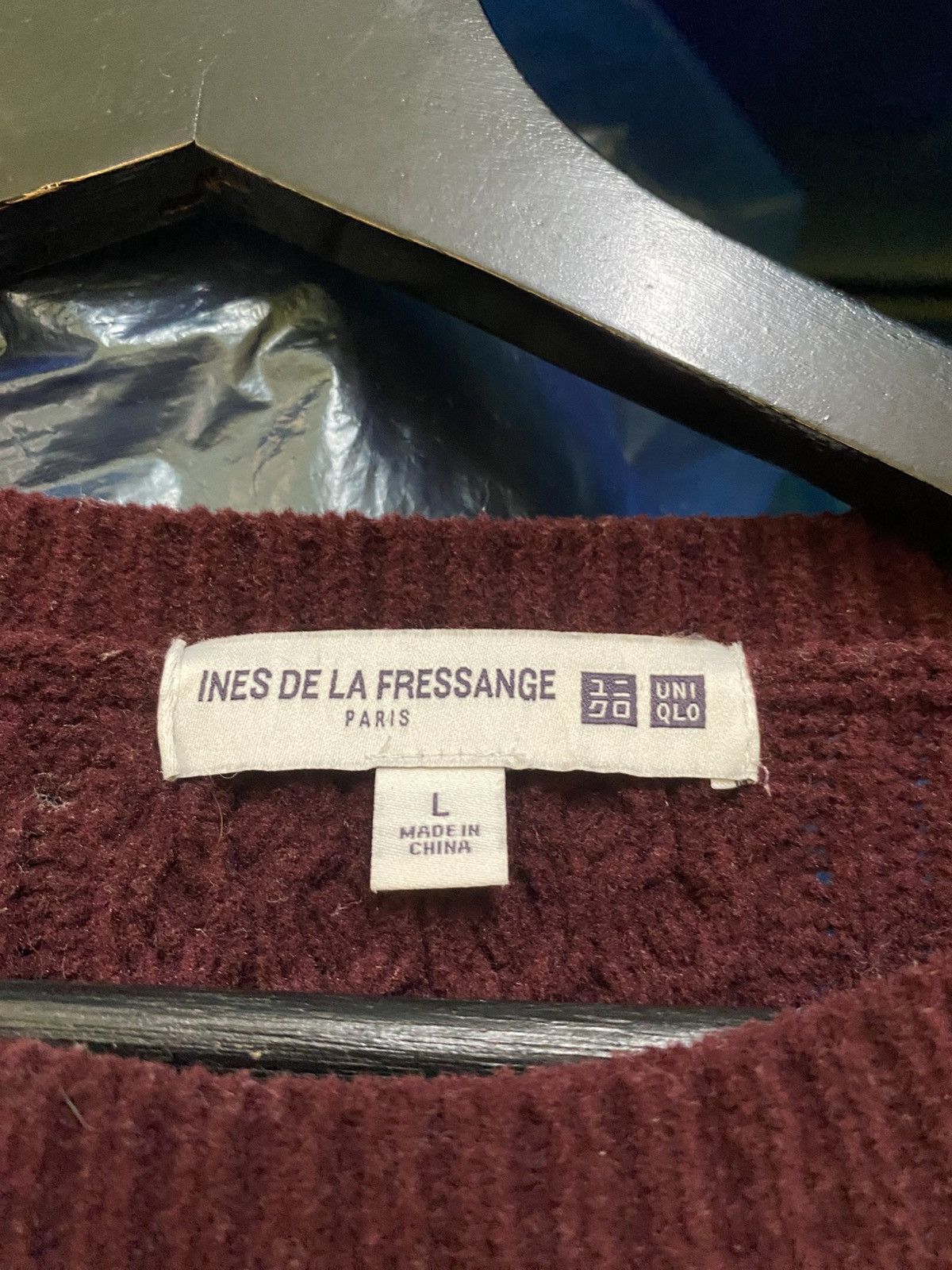 Uniqlo Ines de la Fressange Paris Burgundy Cable Knit Sweater Size L / US 10 / IT 46 - 6 Thumbnail