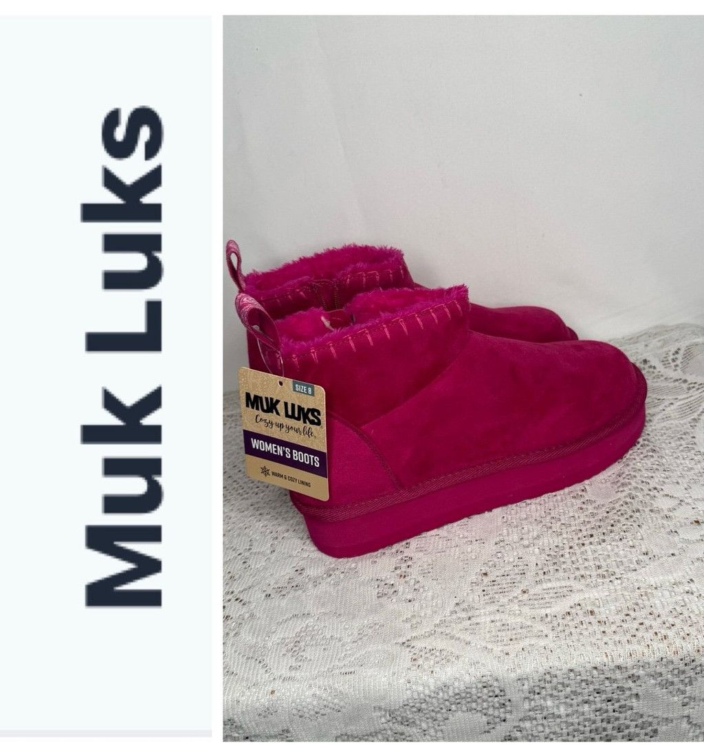 The Unbranded Brand NWT Muk Luks Augie fuschia pink furry ankle boots sz 8 Size US 8 / IT 38 - 1 Thumbnail