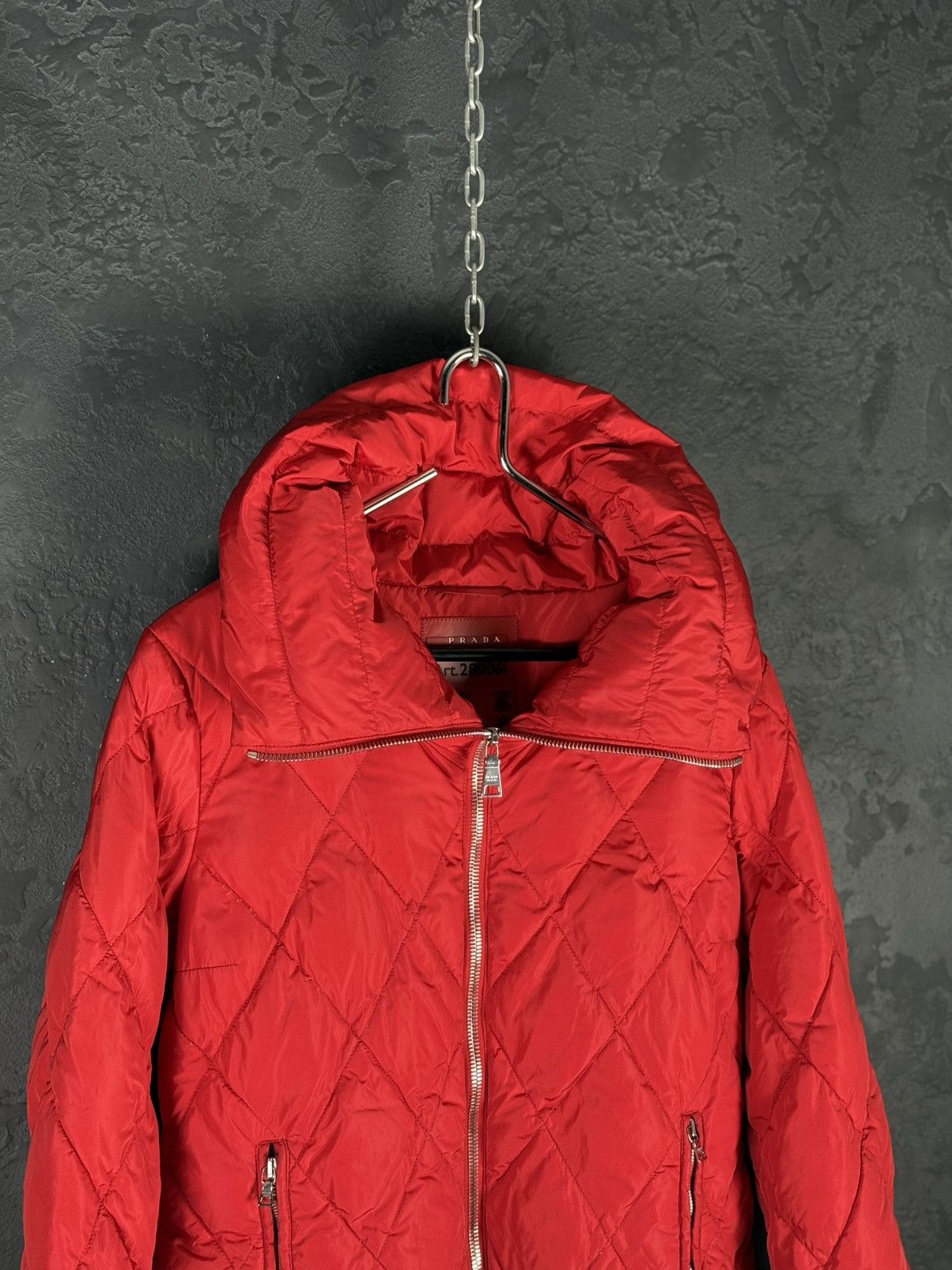 Prada 2008 Prada Red Diamond Women’s Quilted Puffer Jacket Size XL / US 12-14 / IT 48-50 - 4 Thumbnail