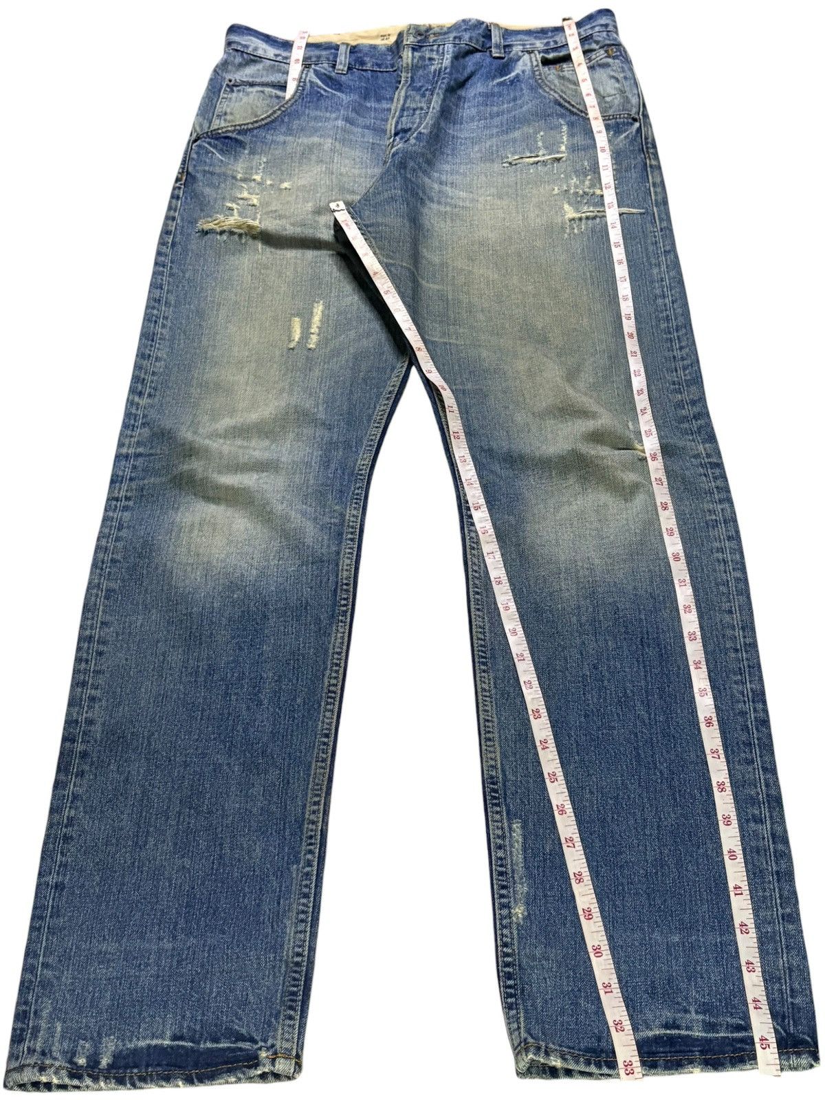 Japanese Brand Vintage Japanese Brand Button Fly Mud Wash Distress Rip Jean Size US 33 - 11 Thumbnail