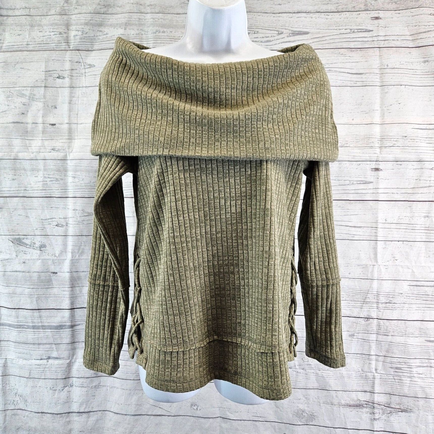 Vintage Knox Rose Womens Ribbed Top Sz Small Green Lace Up Sides Size S / US 4 / IT 40 - 2 Thumbnail