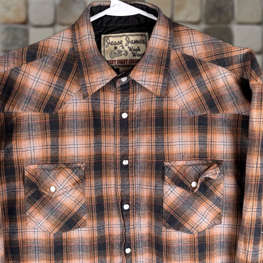 West Coast Choppers Jesse James West Coast Choppers Shirt Mens XL Plaid Flannel Western Pearl Snap Button-Up Size US XL / EU 56 / 4 - 1 Thumbnail