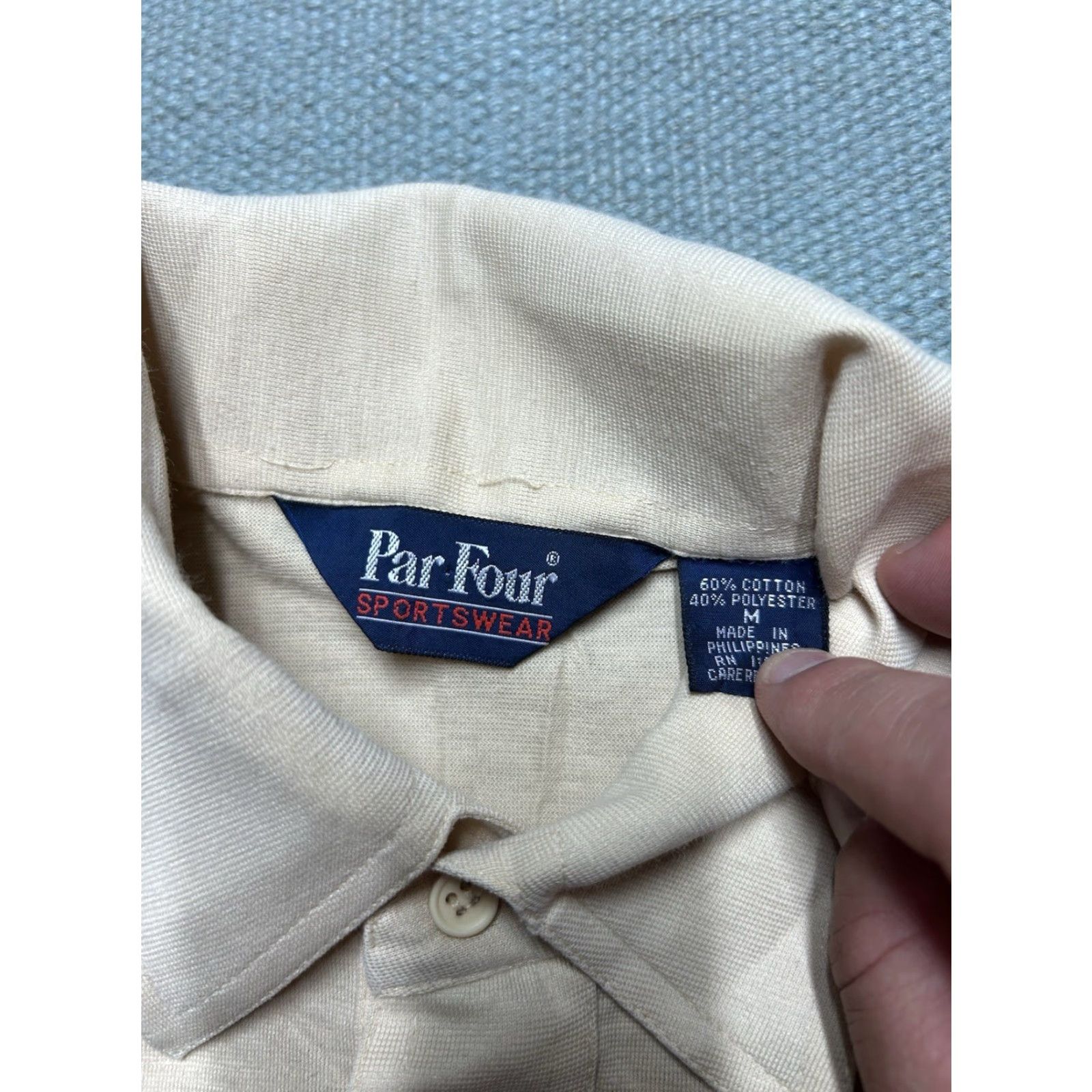 Vintage VINTAGE 80s Polo Shirt Short Sleeve Beige Tan Soft Golf Poly Cotton Medium Mens Polo Shirt 80s Size US M / EU 48-50 / 2 - 5 Thumbnail