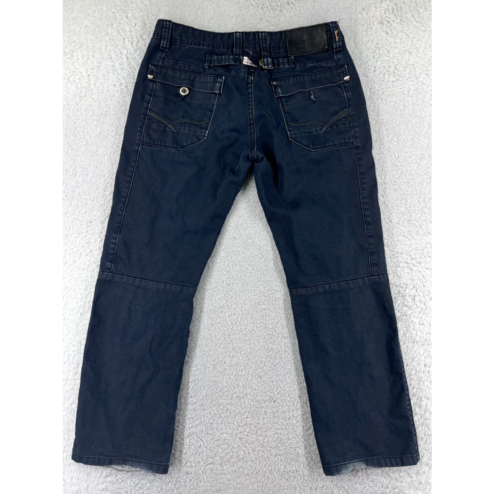 Vintage LaoDao Jeans Mens Jeans Belt Buckle Cinch Back 30x26 Black Denim Straight Leg 5-Pocket Regular Mens Size US 33 - 2 Thumbnail
