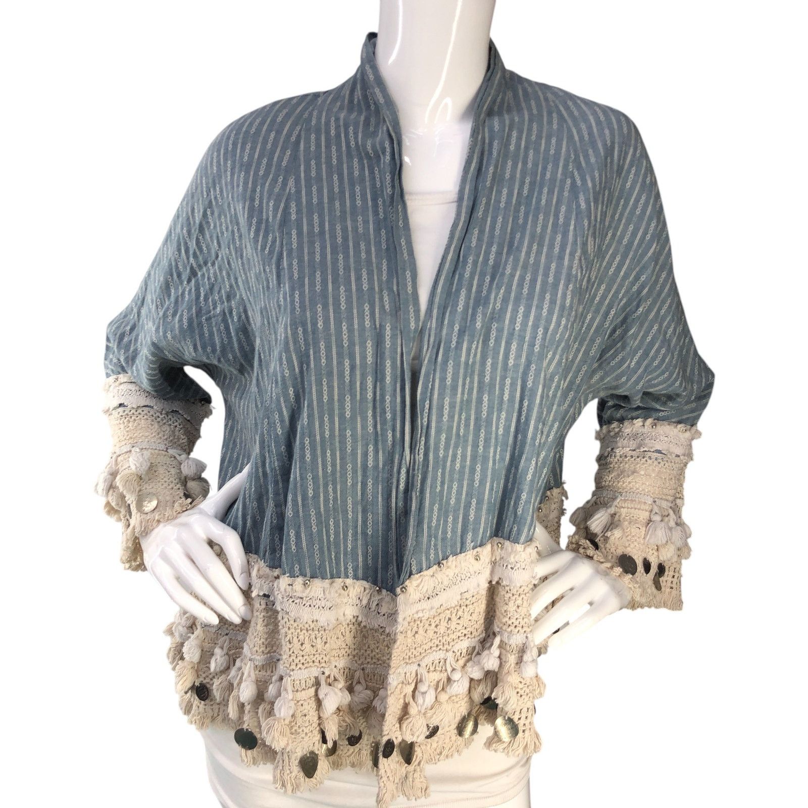 Zara Zara Size S Cardigan Open Front Crochet Trim Tassles Blue Size S / US 4 / IT 40 - 11 Thumbnail