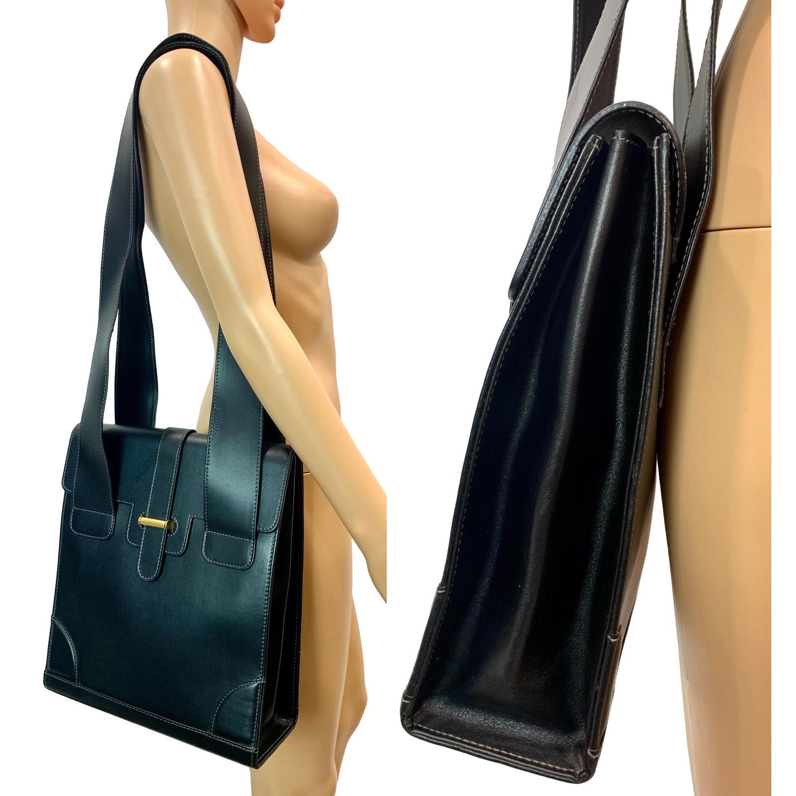 Genuine Leather × Vintage Vintage Silvani Italy Black Leather Structured Shoulder Bag Size ONE SIZE - 13 Thumbnail