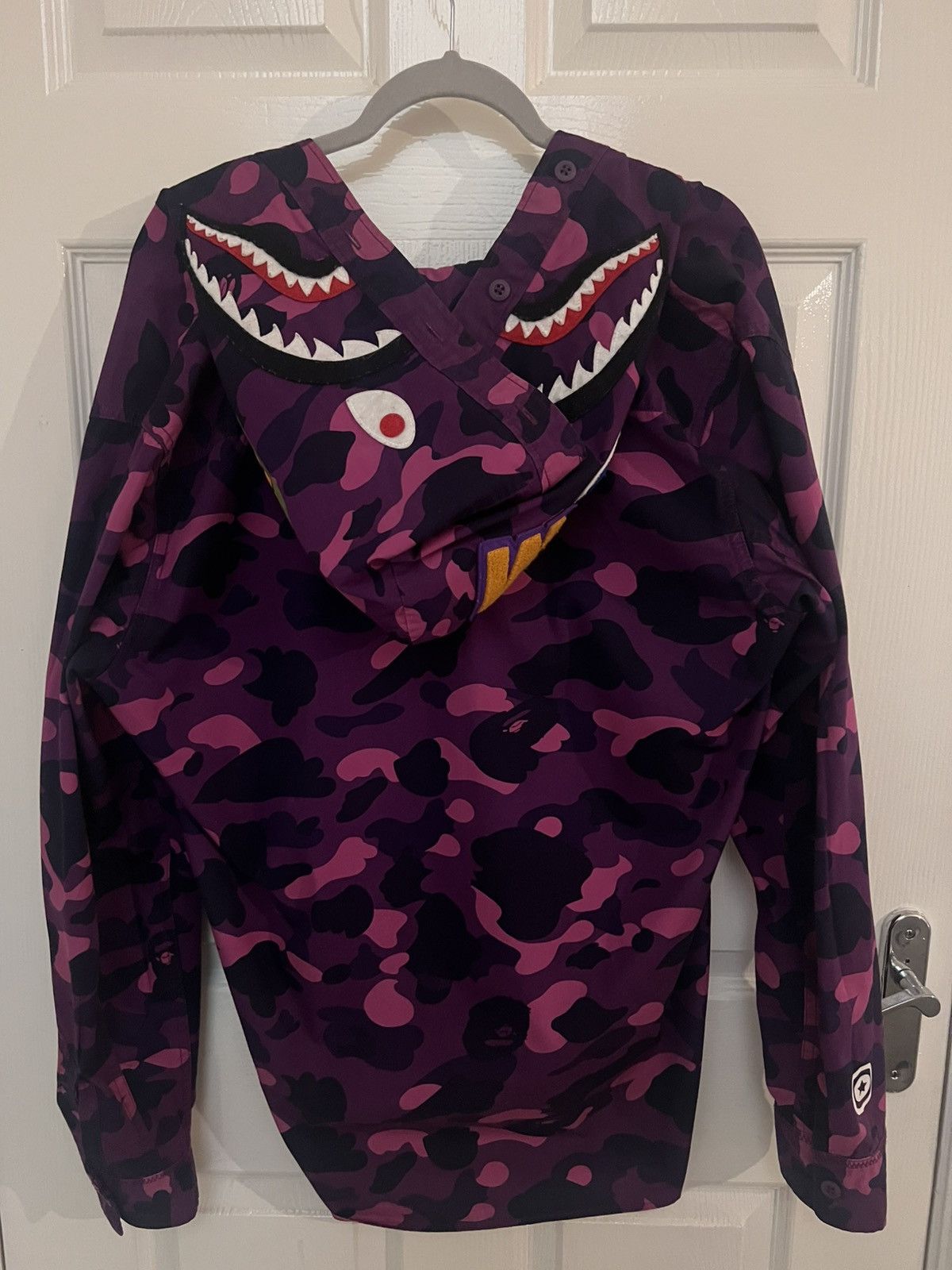 Bape Rare BAPE A Bathing Ape Purple Camo Shark Button Shirt Size US XL / EU 56 / 4 - 5 Thumbnail