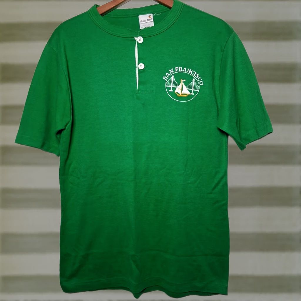 Vintage VINTAGE Medalist-Allen A San Francisco California Henley Shirt XL Slim Single Stitch Green Men Shirt Girls? Size US XL / EU 56 / 4 - 1 Thumbnail