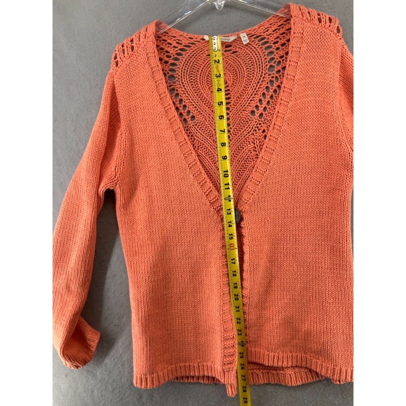 Soft Surroundings Soft Surroundings Cardigan Open-Knit V-Neck Orange Womens M Knit Sweater (Cotton Blend) Size M / US 6-8 / IT 42-44 - 3 Thumbnail