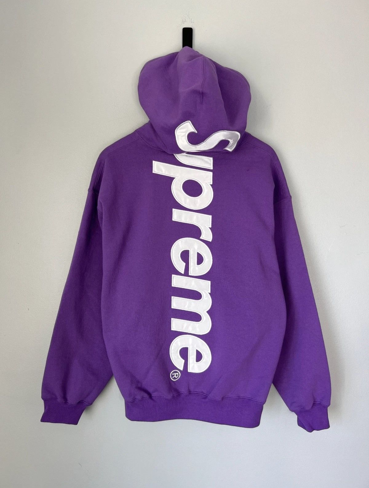 Supreme Satin Applique Hooded Sweatshirt Purple - Size M