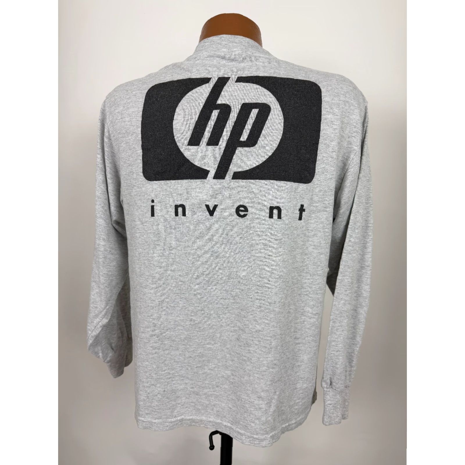 Jerzees VINTAGE Hewlett Packard Shirt Men M Gray 90s HP Invent Graphic Print Long Sleeve Logo T-Shirt 1990s Grunge Hipster Casual Mens Size US M / EU 48-50 / 2 - 6 Thumbnail