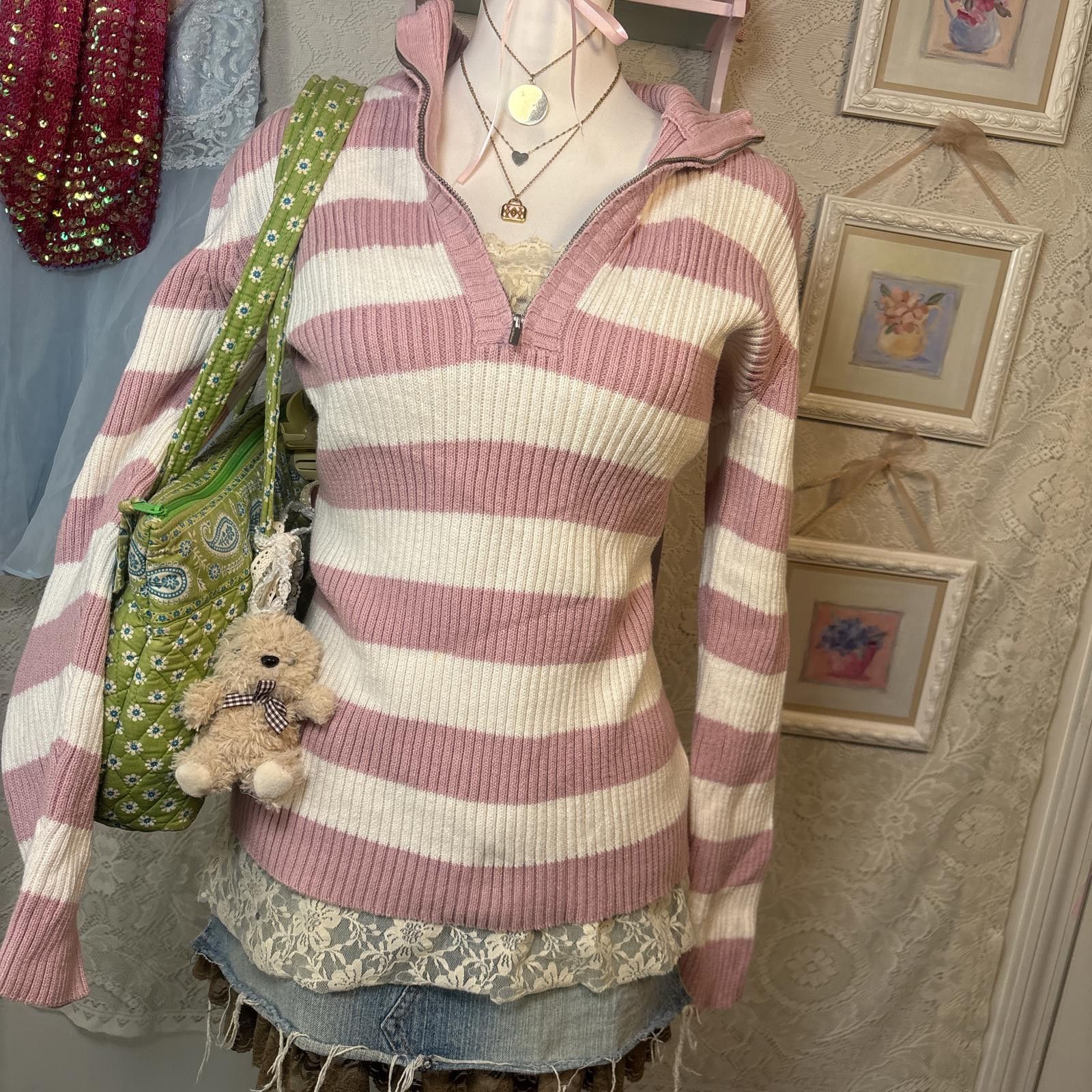 Other vintage pink striped quarter zip sweater Size L / US 10 / IT 46 - 4 Thumbnail