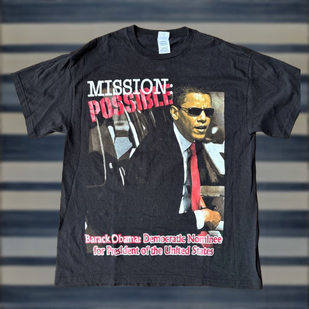 Delta VINTAGE Barack Obama Mission Possible T-Shirt Delta Crew Neck Short Sleeve Black L Men’s 90s Retro 2000s Graphic Print Size US L / EU 52-54 / 3 - 1 Thumbnail