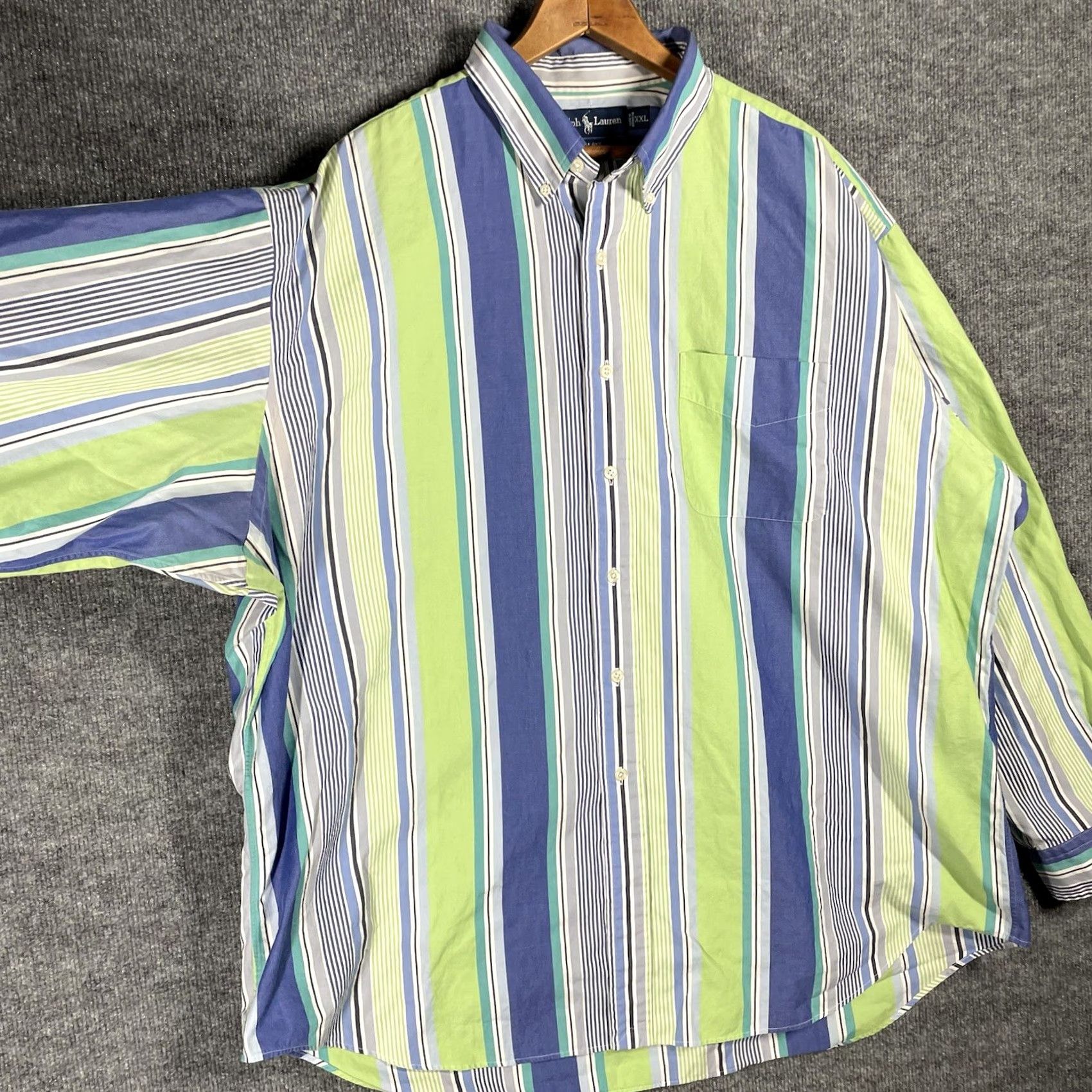 Ralph Lauren Ralph Lauren Shirt 2XL Blake 100% Cotton Green/Blue Striped L/S Button-Down Men's Size US XXL / EU 58 / 5 - 4 Thumbnail