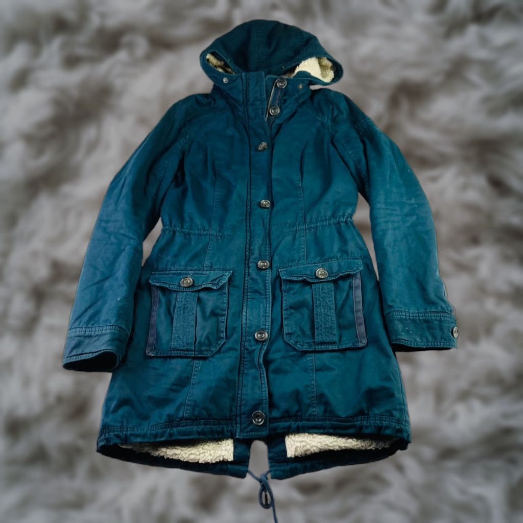 Abercrombie & Fitch Women's Hooded Jacket Parka Sherpa Lined Black Small L