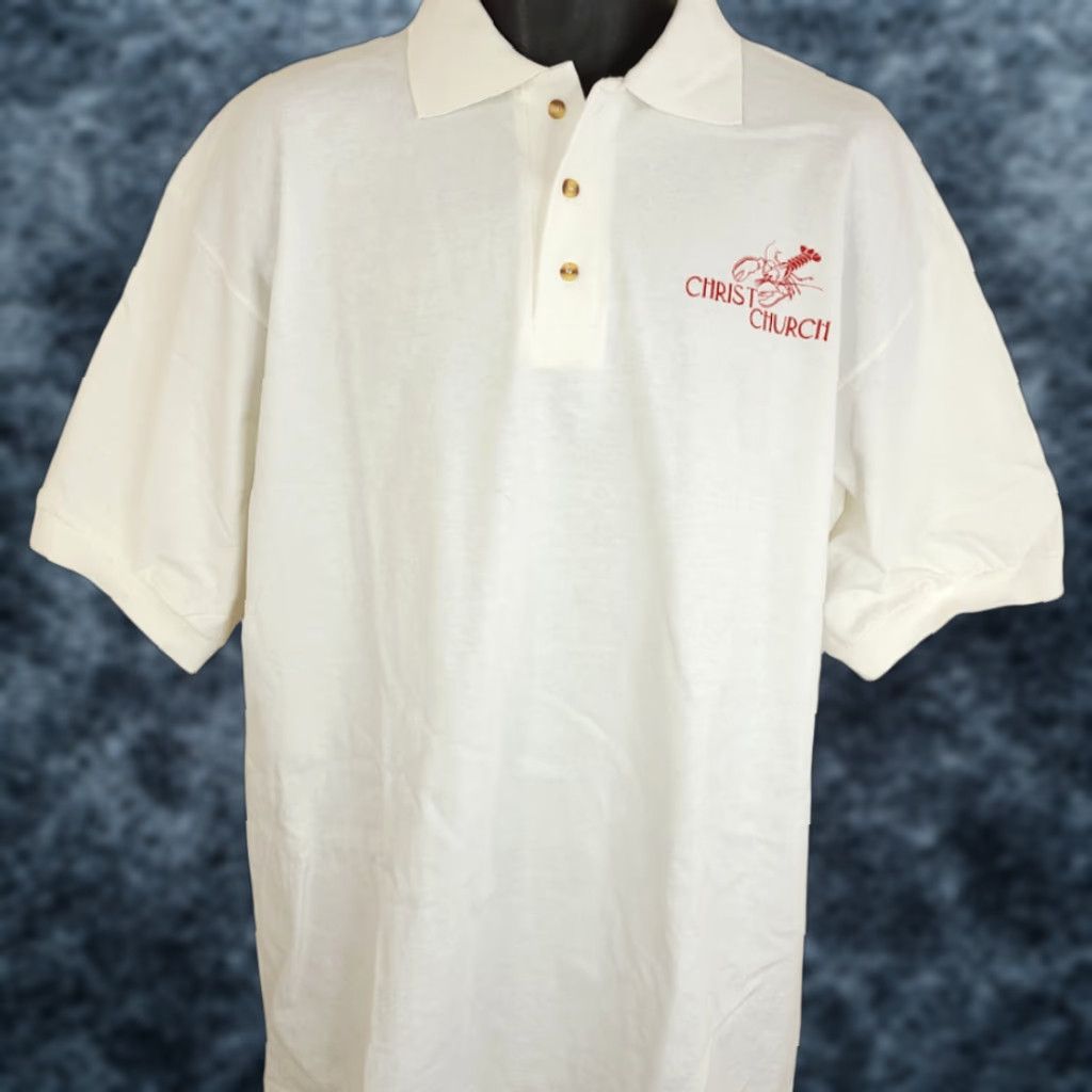 Anvil VINTAGE Christ Church Lobster Fair Polo Shirt Mens Size XL Y2K Vegas Christian Anvil White Cotton Short Sleeve Button-Up 90s Jesus Christ Size US XL / EU 56 / 4 - 1 Thumbnail