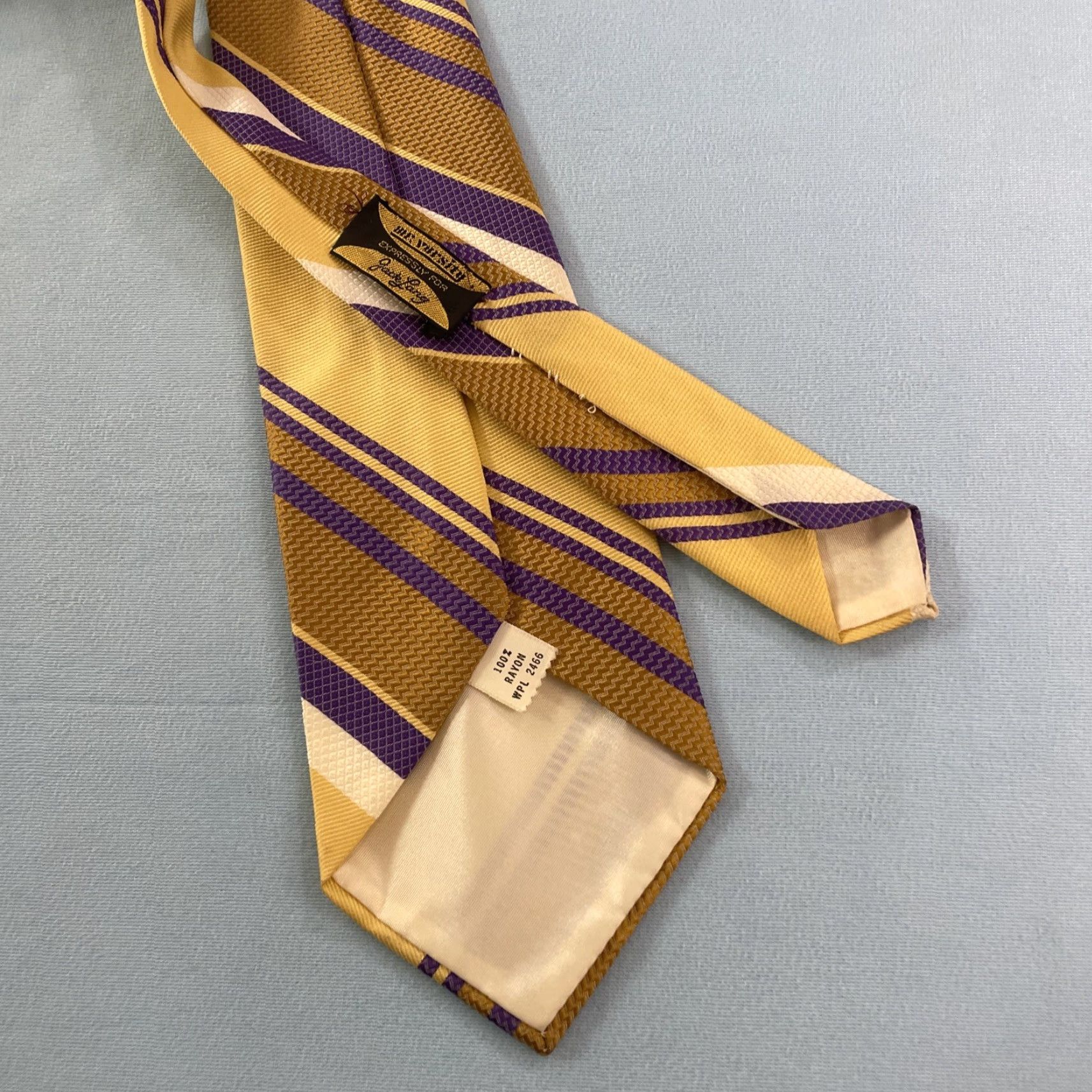 Vintage VINTAGE Mr. Varsity Jack Lang Rayon Tie Repp Tie Purple Gold Lakers 58" Tie Mens 4x58 Yellow Purple White LA 1980s Size ONE SIZE - 7 Thumbnail