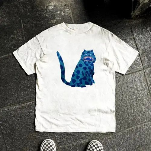 VIBE White casual retro fun graffiti cat loose t-shirt Size US M / EU 48-50 / 2 - 3 Thumbnail