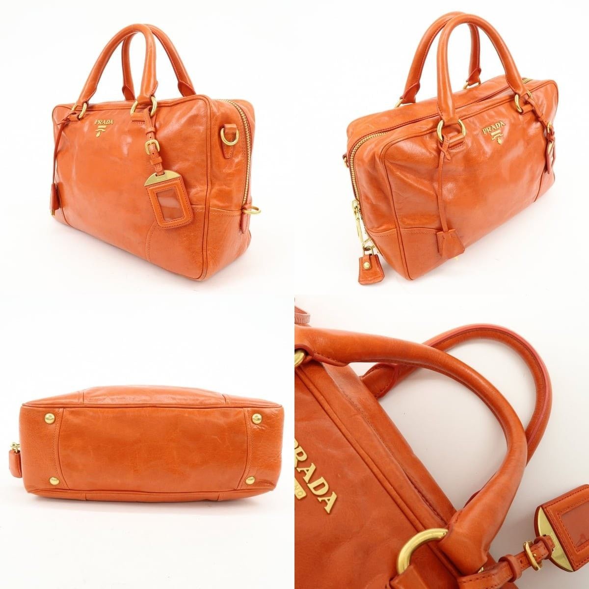 Prada Prada Logo Leather Duffle Bag Orange Size ONE SIZE - 3 Thumbnail