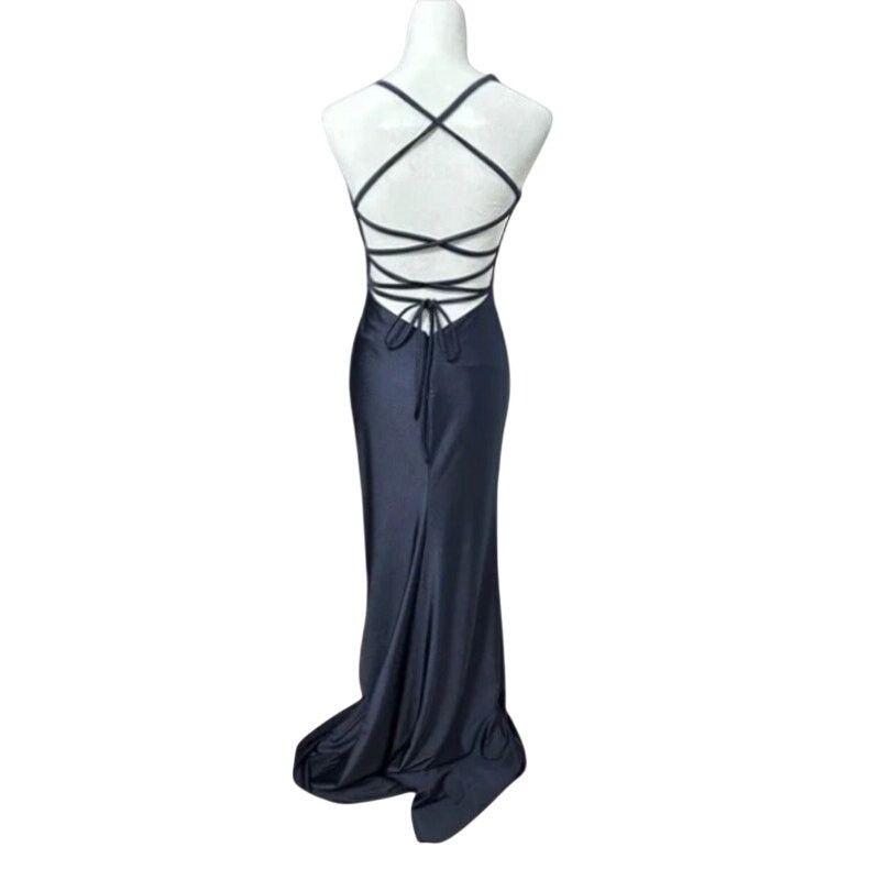 Other La Femme Ruched Maxi Mermaid Gown Lace-Up Thin Straps 2 NWT Size XS / US 0-2 / IT 36-38 - 5 Thumbnail