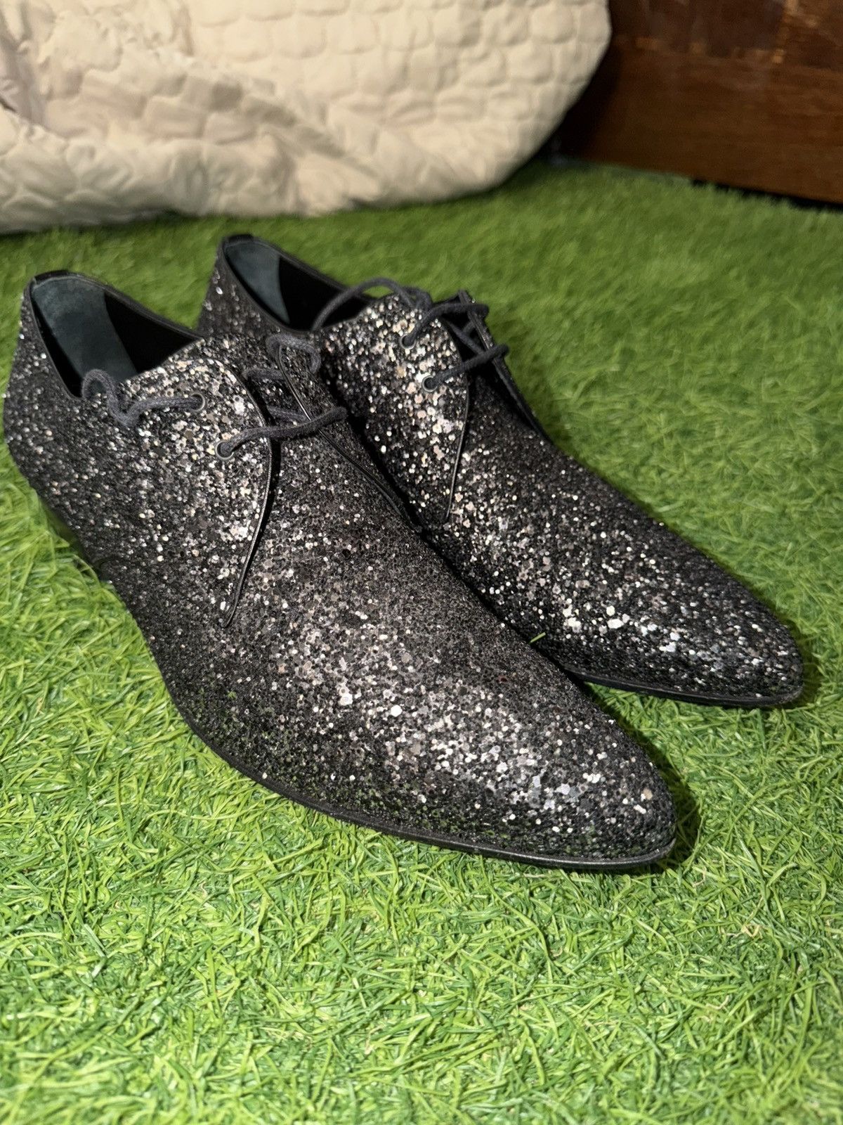 black glitter dress shoes mens Saint Laurent Paris Saint Laurent Hopper Derby Midnight Formal Neckline:Cowl Neck