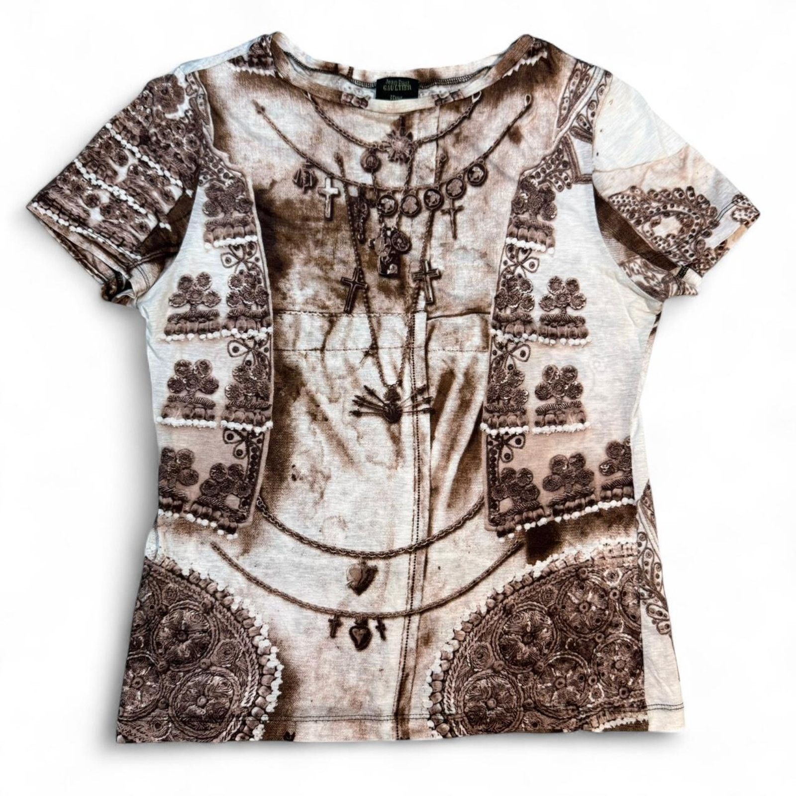 Jean Paul Gaultier Jean Paul Gaultier Chains Graphic 1998 T-Shirt Brown/Beige Size S / US 4 / IT 40 - 1 Thumbnail