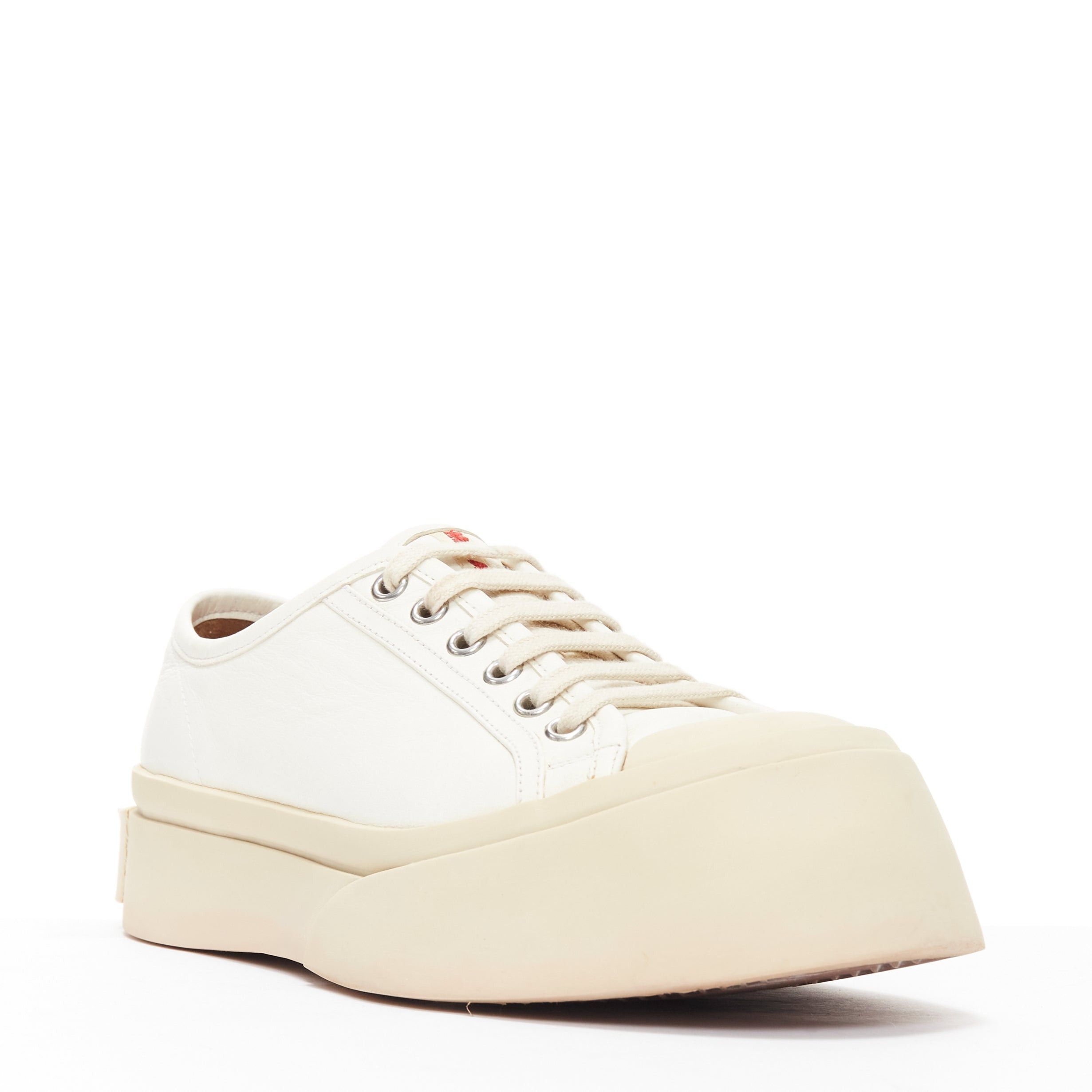 image of Marni Pablo White Leather Chunky Wide Toe Lace Up Low Top Sneakers Eu36, Women's