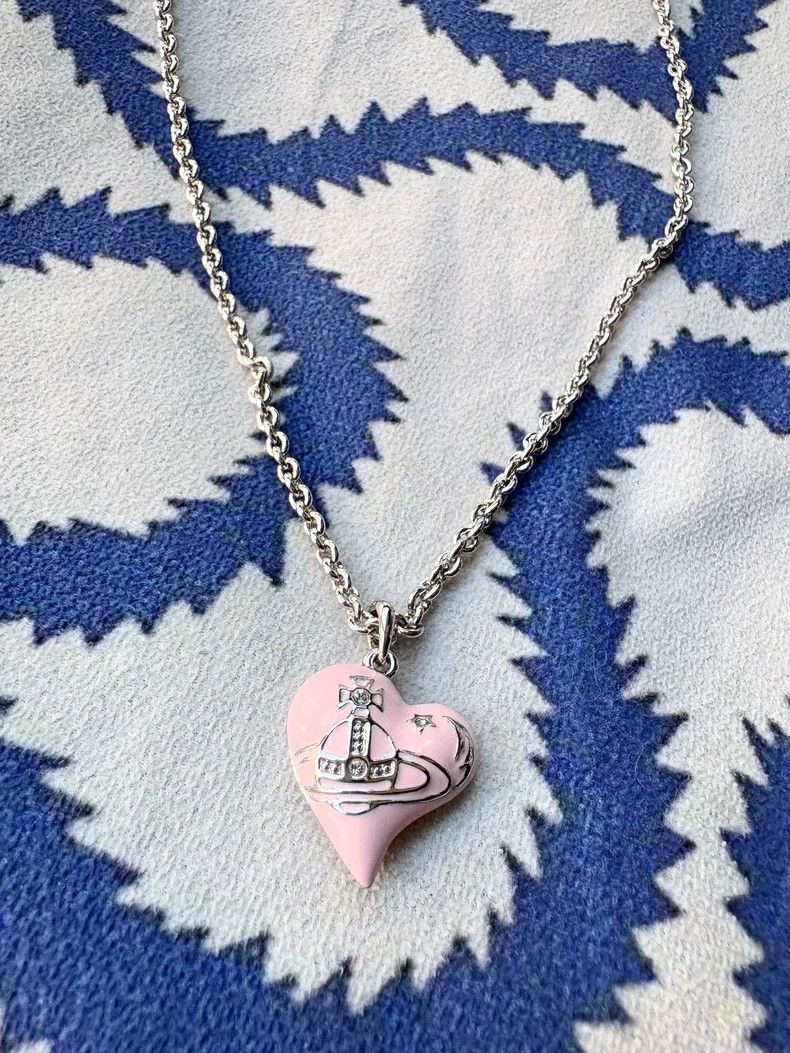 Vivienne Westwood Vivienne Westwood Pink Enamel Heart Necklace Size ONE SIZE - 1 Thumbnail