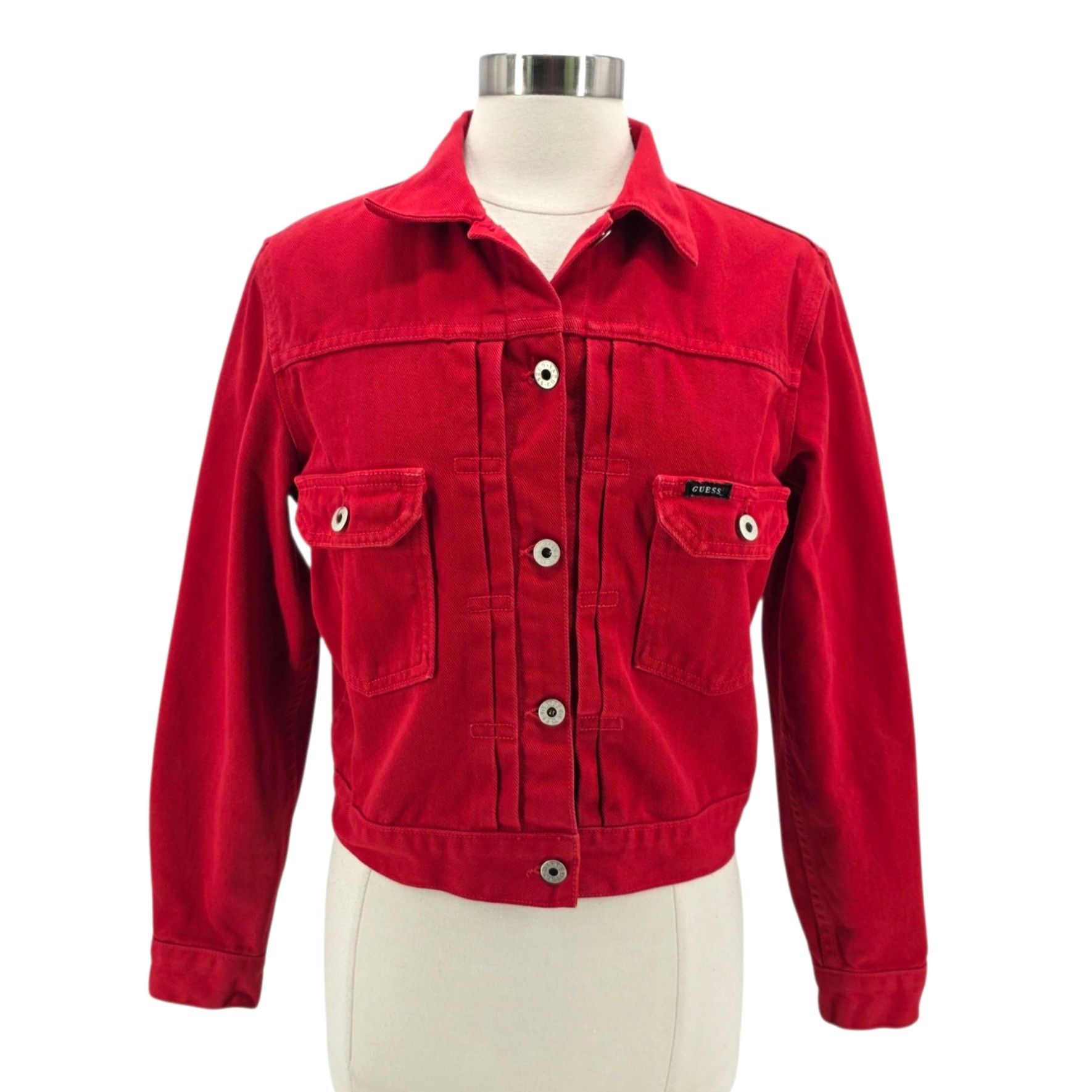 Guess Vintage Guess Jeans Womens Medium Jacket Denim Red Cropped P Size M / US 6-8 / IT 42-44 - 3 Thumbnail