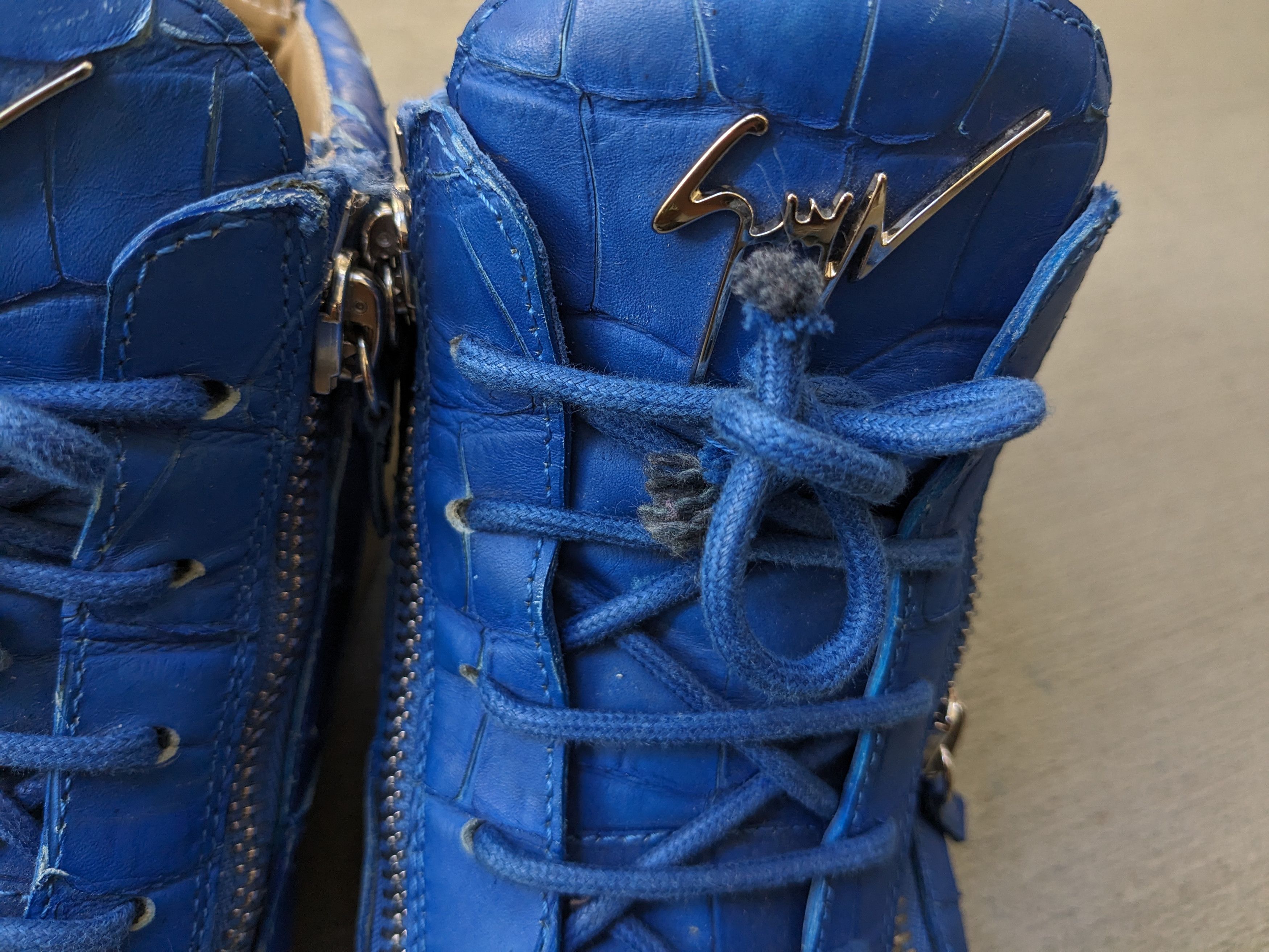 Designer Giuseppe Zanotti High Tops Blue 11 44 Croc Embossed Leather Size US 11 / EU 44 - 8 Thumbnail
