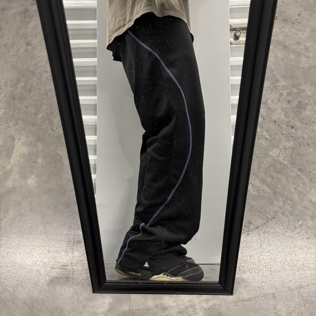 Japanese Brand × Vintage Crazy Vintage Y2K/2000s Black Blue Striped Essential Track Pants! Size US 34 / EU 50 - 1 Thumbnail