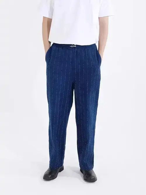 High Sport Japanese Blue Indigo Dye Striped Sashiko Pants Size US 32 / EU 48 - 2 Thumbnail
