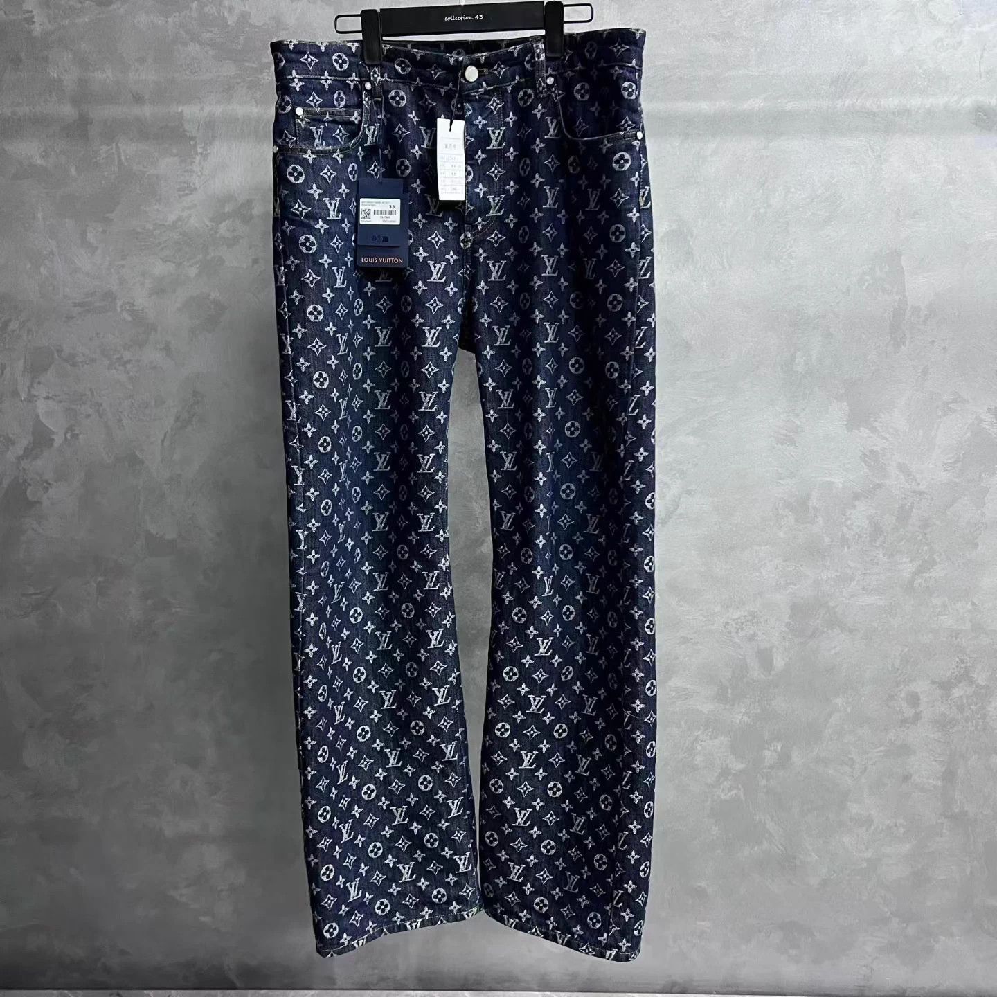 Louis Vuitton LV Navy Logo Jacquard Mid-Waist Straight Jean 33 Size US 33 - 1 Thumbnail