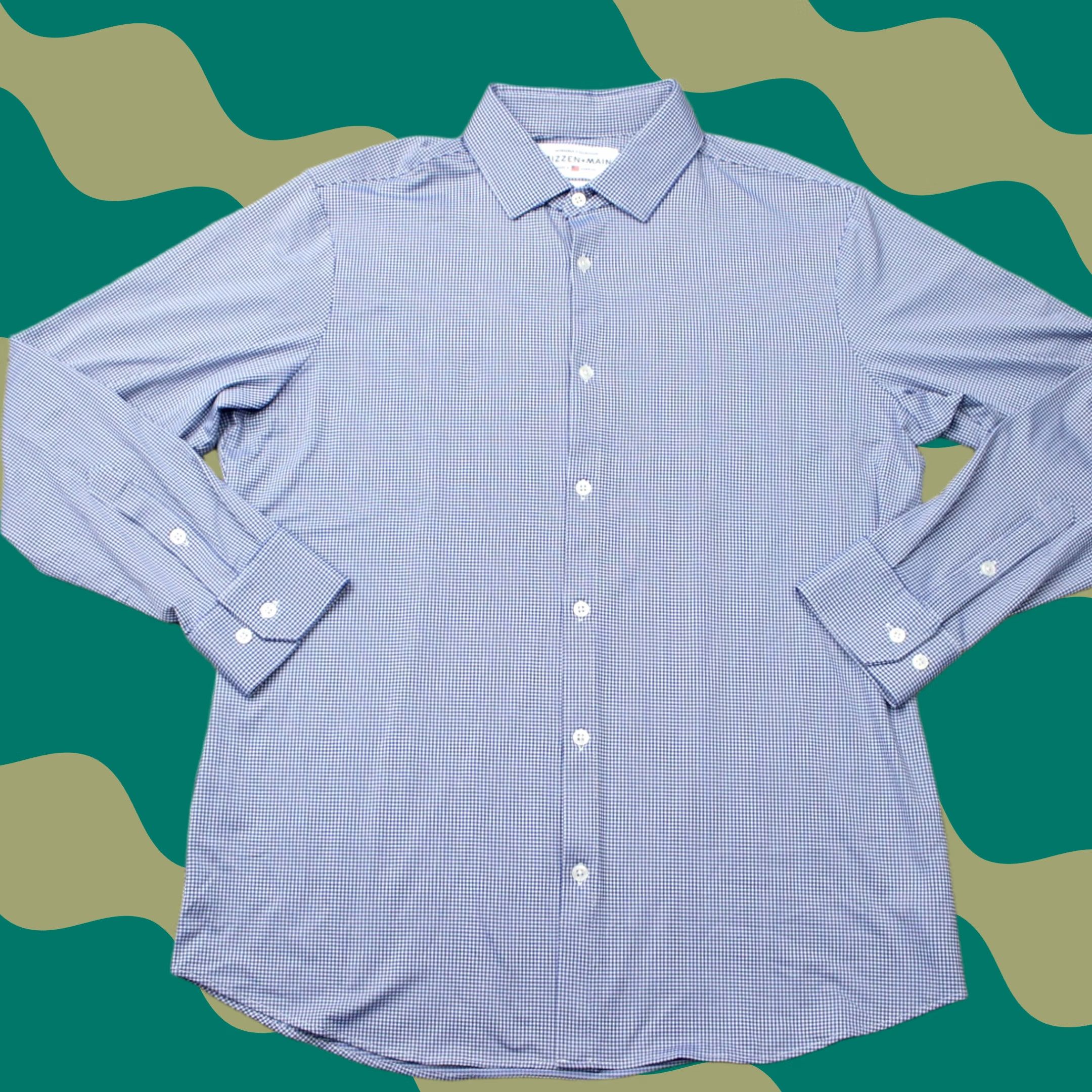 Mizzen+Main Mizzen+Main Shirt Mens XL Blue Check Spinnaker Trim Fit Stretch Long Sleeve Size US XL / EU 56 / 4 - 1 Thumbnail