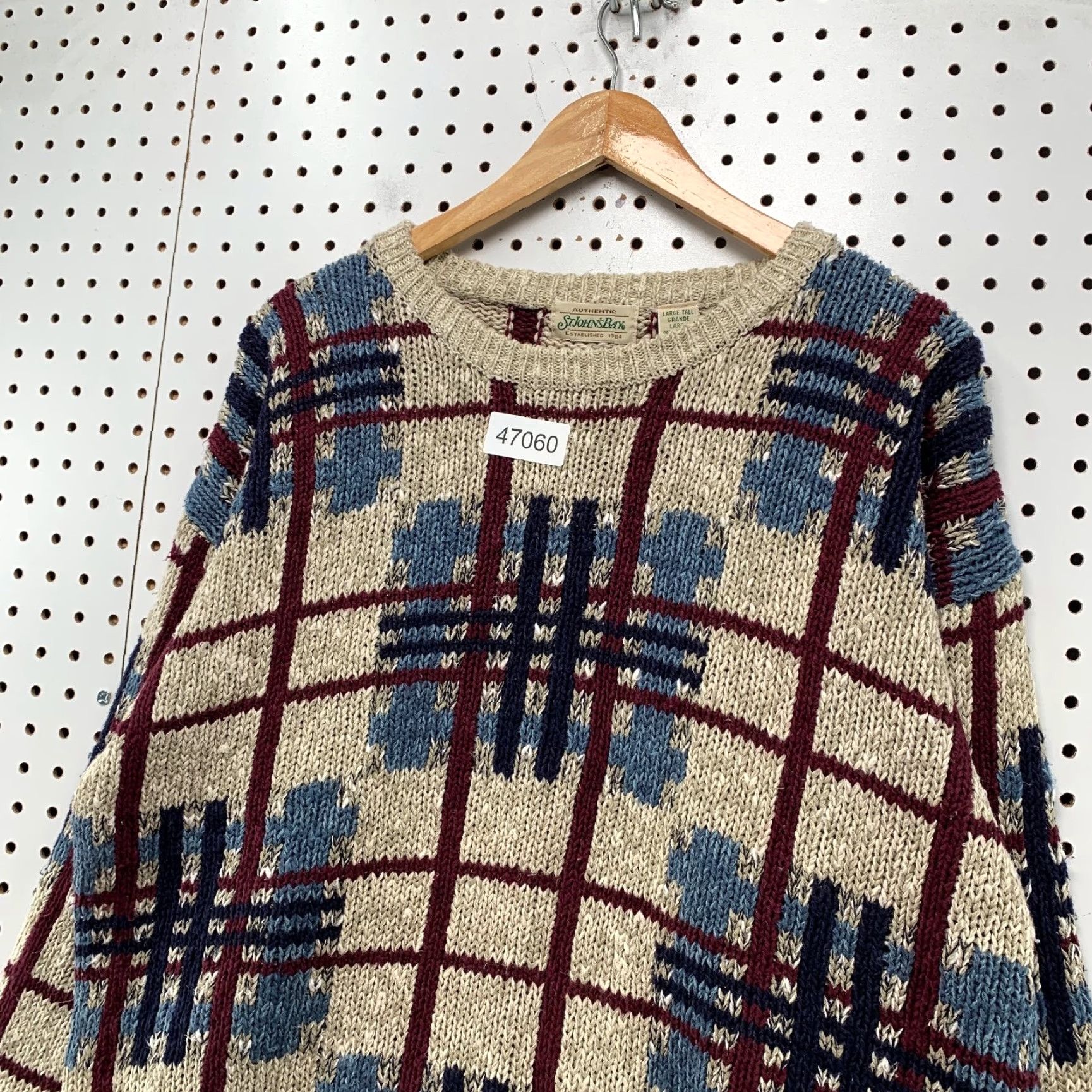 Vintage VINTAGE St. John's Bay Sweater Mens L Beige Plaid Linen Ramie Blend Casual Pullover Knit Crew Neck Winter Fall Spring Men Size US L / EU 52-54 / 3 - 6 Thumbnail