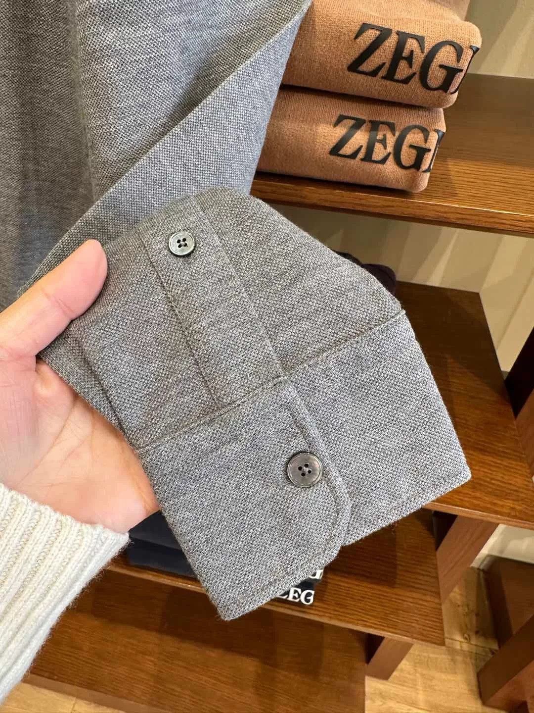 Ermenegildo Zegna Zegna Gray Long-Sleeve Polo Shirt Size US M / EU 48-50 / 2 - 4 Thumbnail
