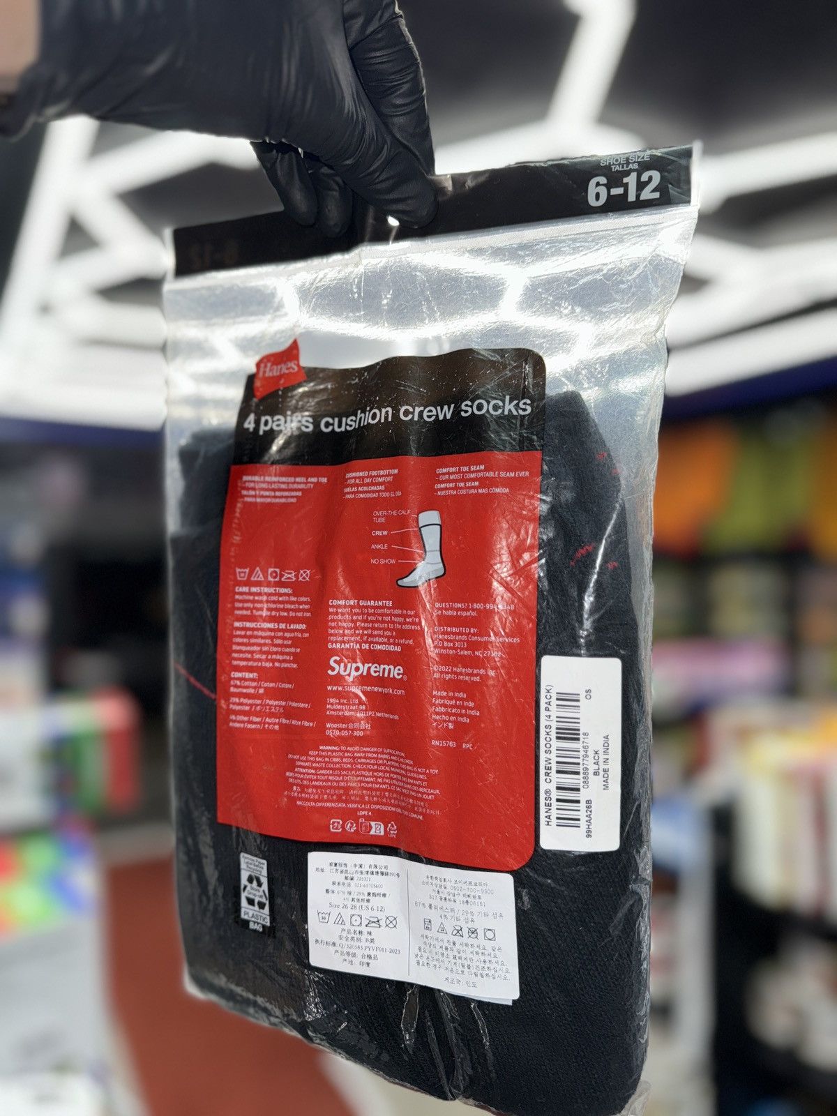 Supreme Supreme Hanes Crew Socks Black (4 Pack) Size ONE SIZE - 2 Thumbnail
