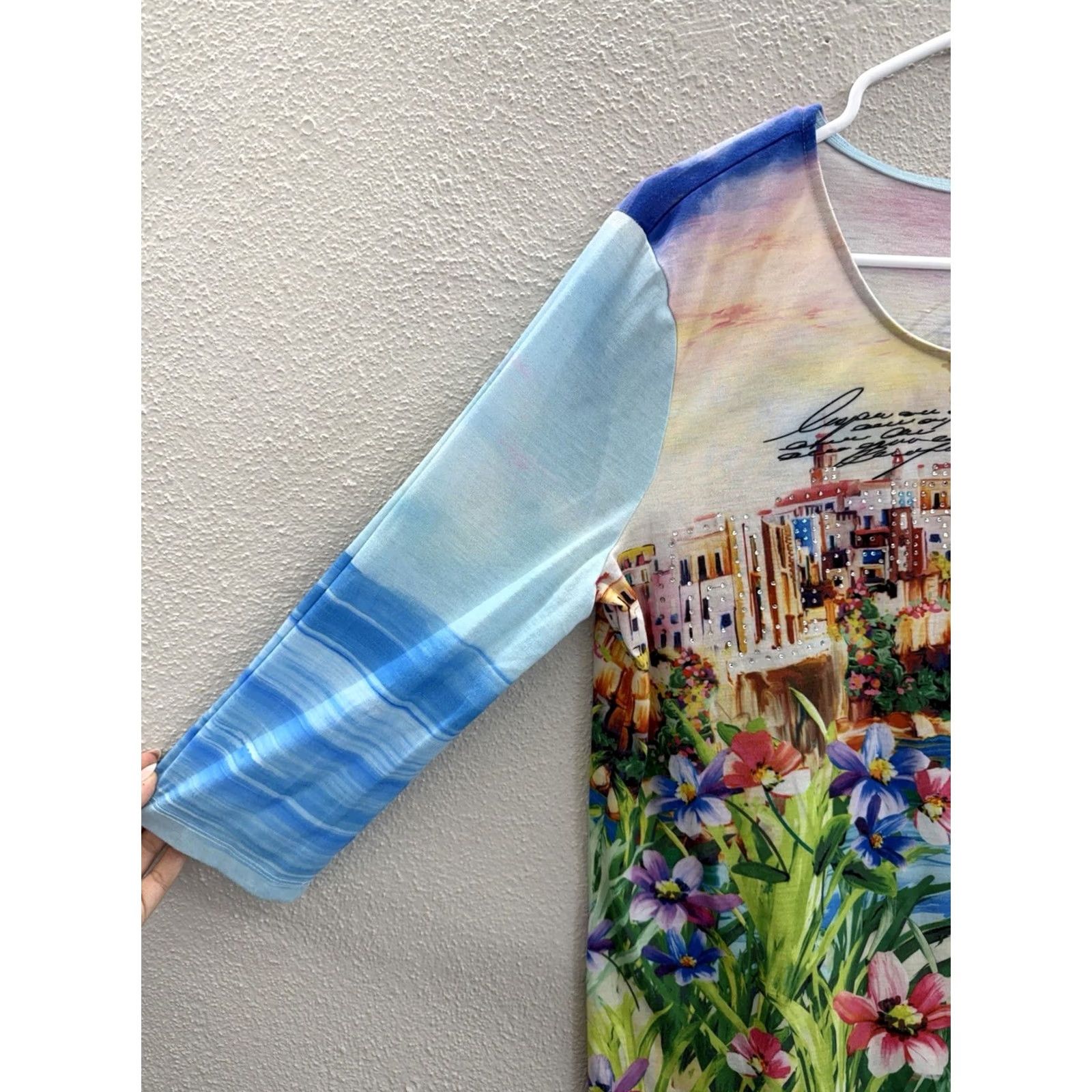 Vintage Chicos Womens Blouse Beach Theme Blue 3/4 Sleeve Thin Size M / US 6-8 / IT 42-44 - 2 Thumbnail