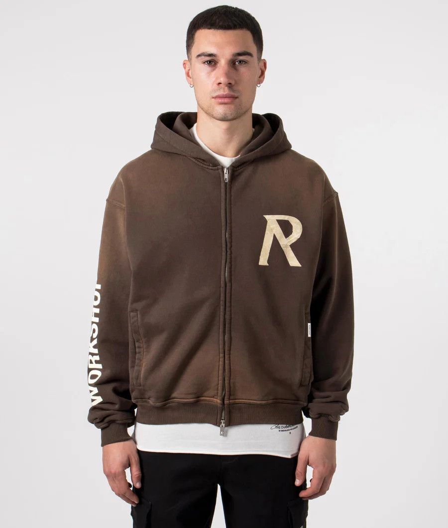 Represent Clo. Dark Brown Masking Tape Initial Logo Oversized Zip Hoodie Size US M / EU 48-50 / 2 - 3 Thumbnail